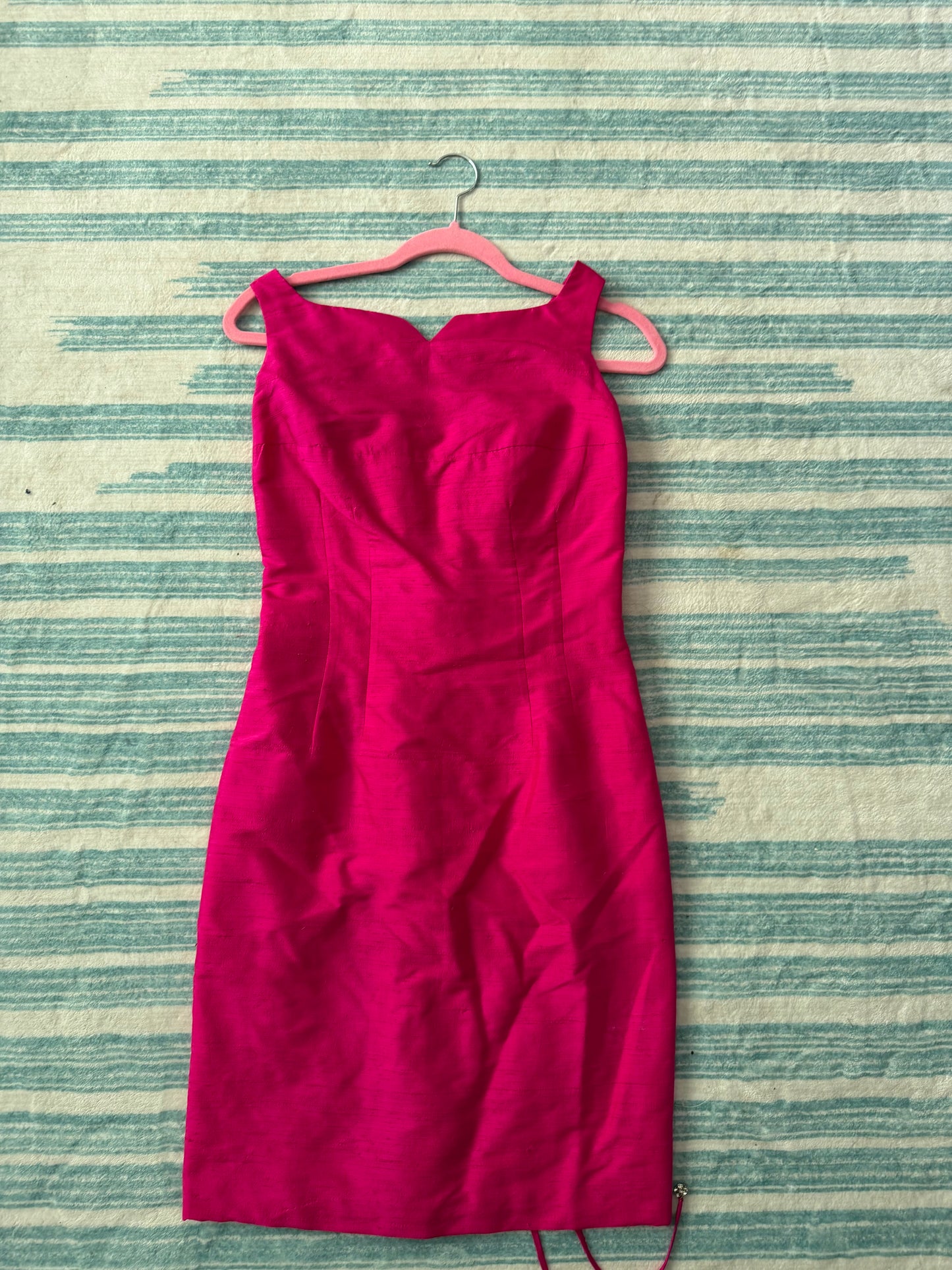 Vintage 90s Tadashi Raw Silk Hot Pink Cocktail Dress Fit’s XXS-XS