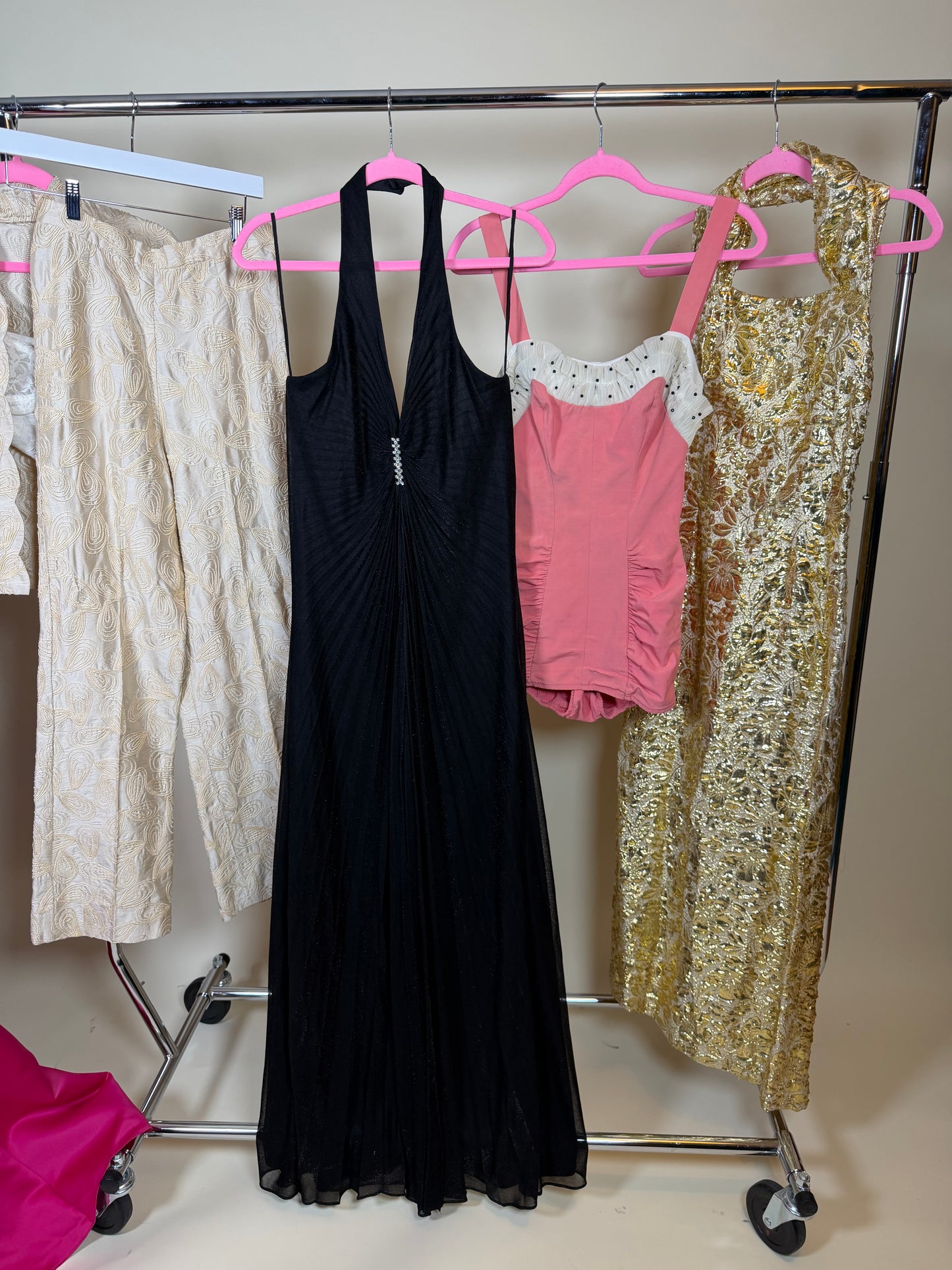 50s Vintage Gold Brocade Bombshell Halter Gown XS-SM