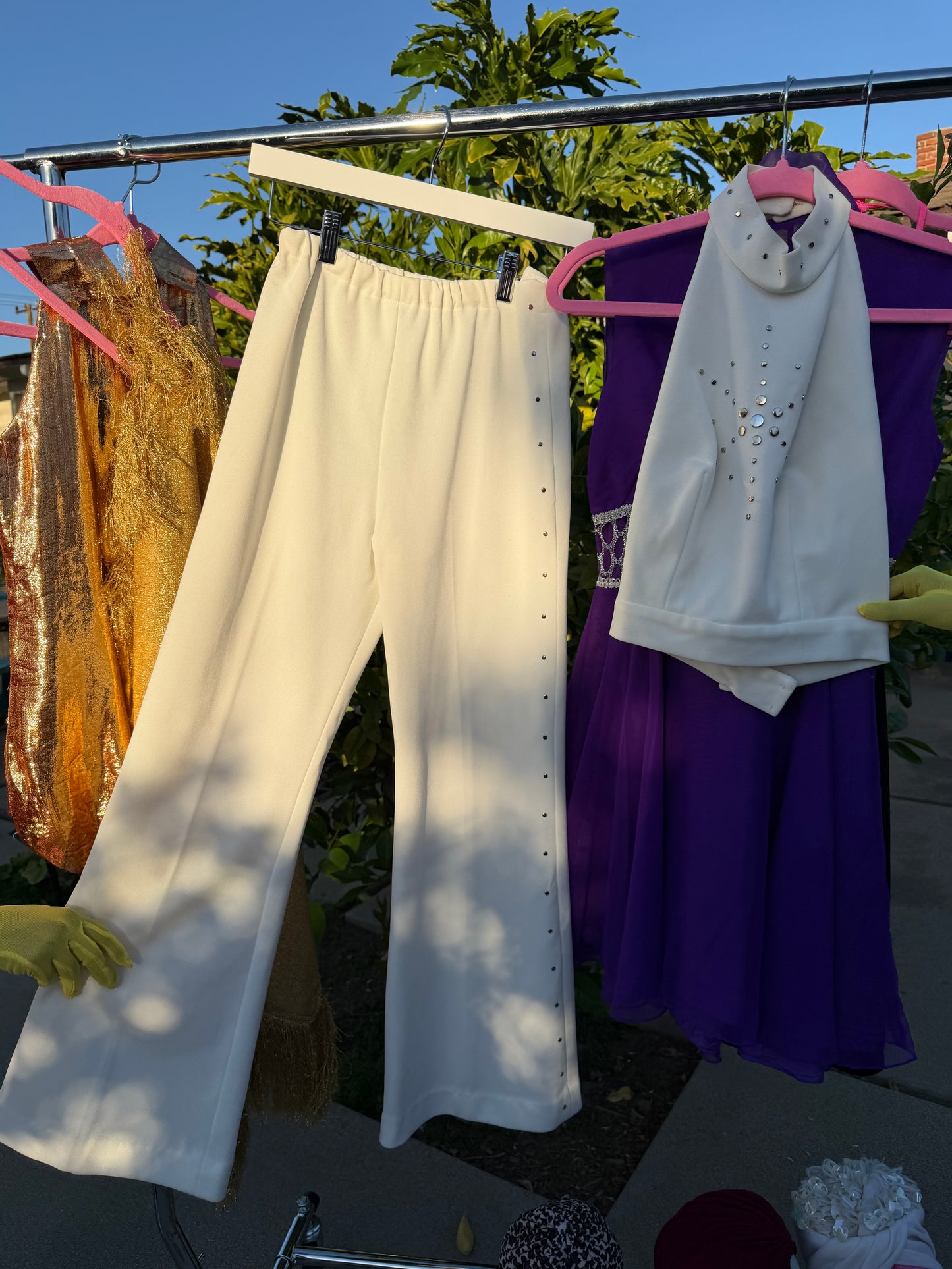 70s Vintage Disco White Halter Studded Pant Set XS-M