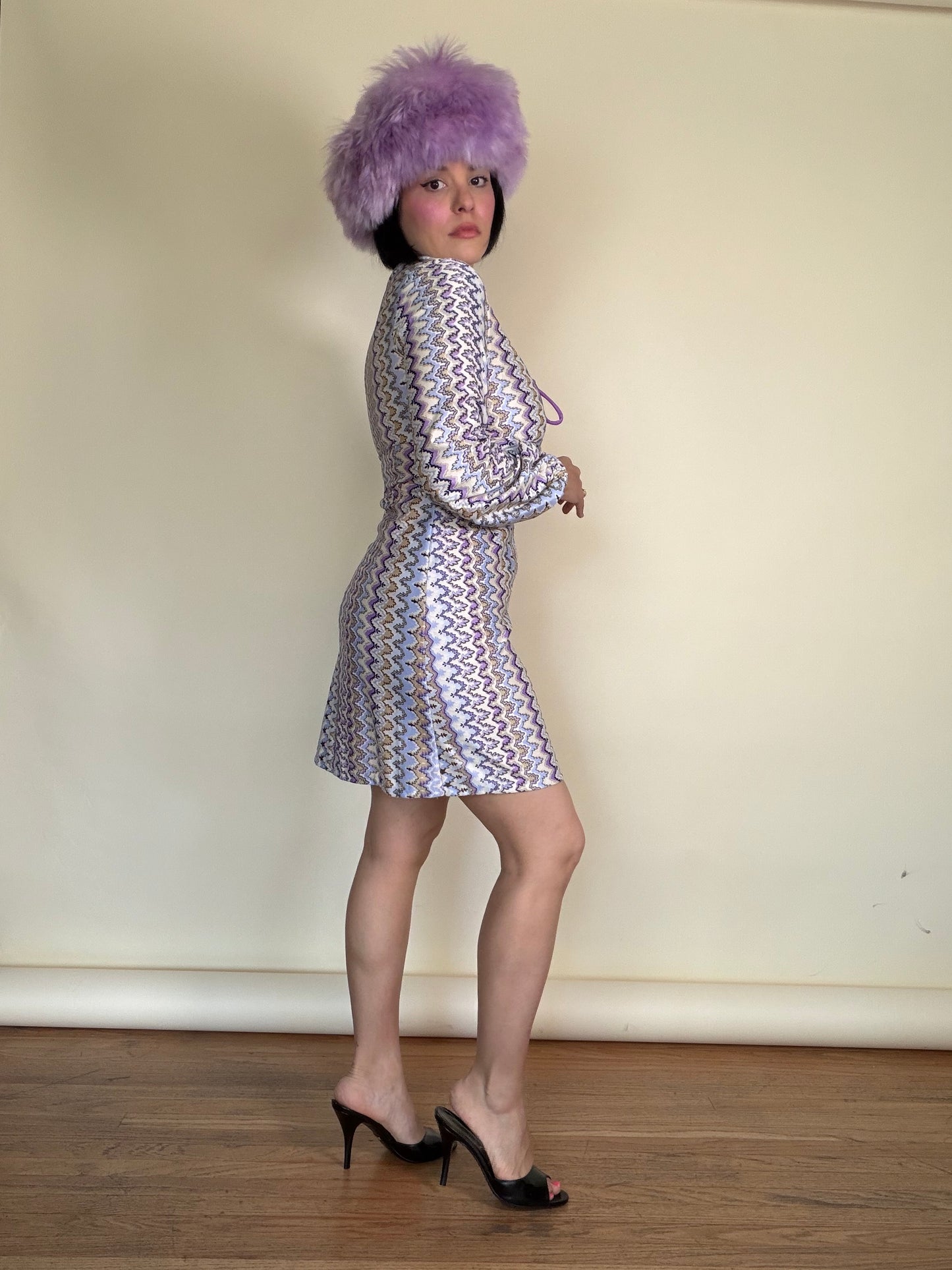 Vintage 60s “Missoni” Style Zig Zag Print Lace up Dress Fits XS-SM