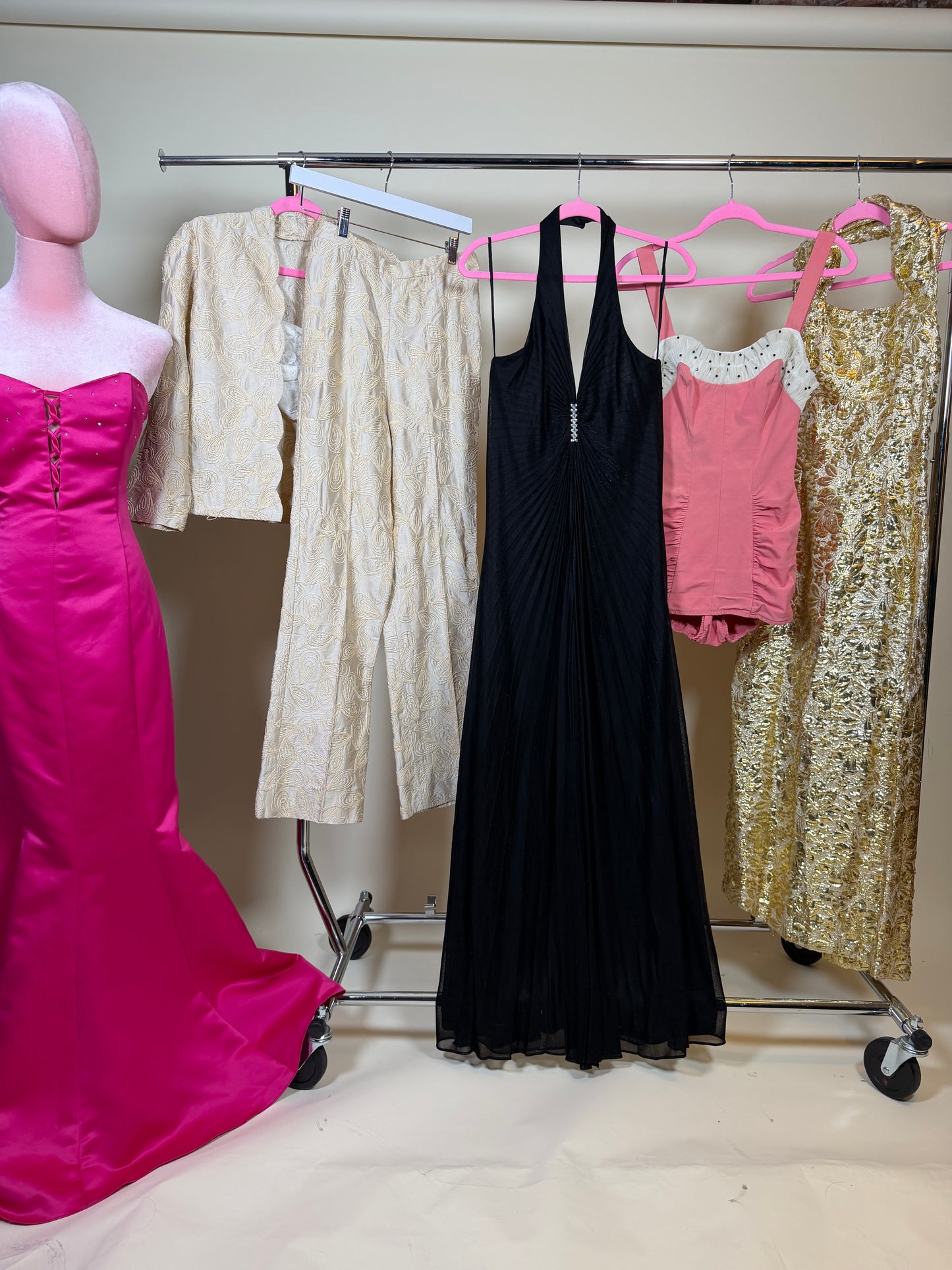 50s Vintage Gold Brocade Bombshell Halter Gown XS-SM