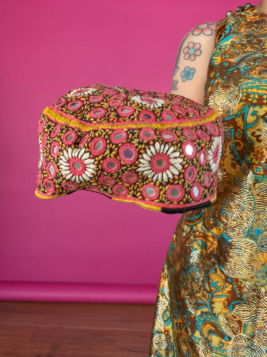 Vintage Mirror Embroidered Box Hat Fits most sizes