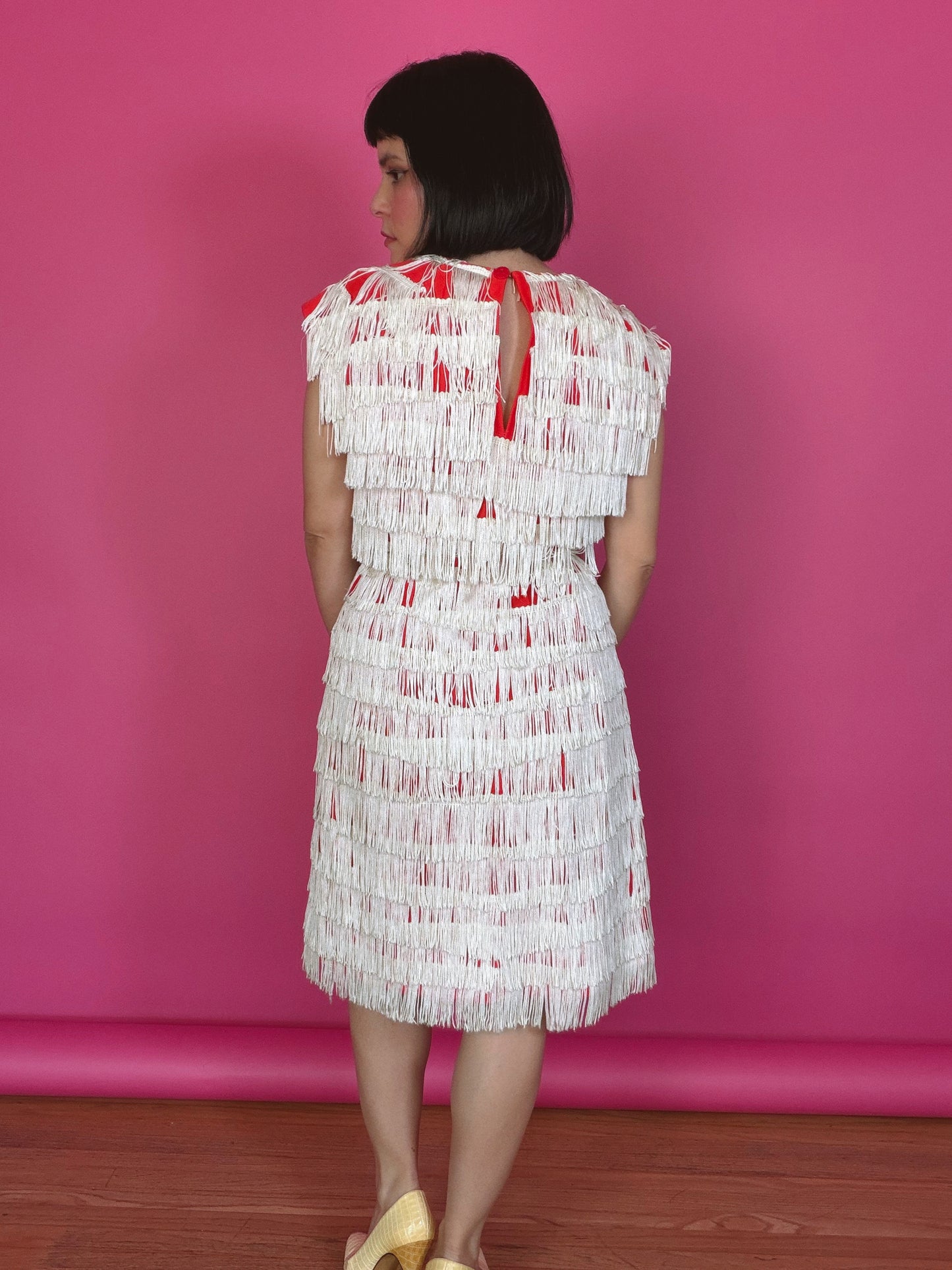 1960s Red Fringe Dress Fits XS-M & possible size L