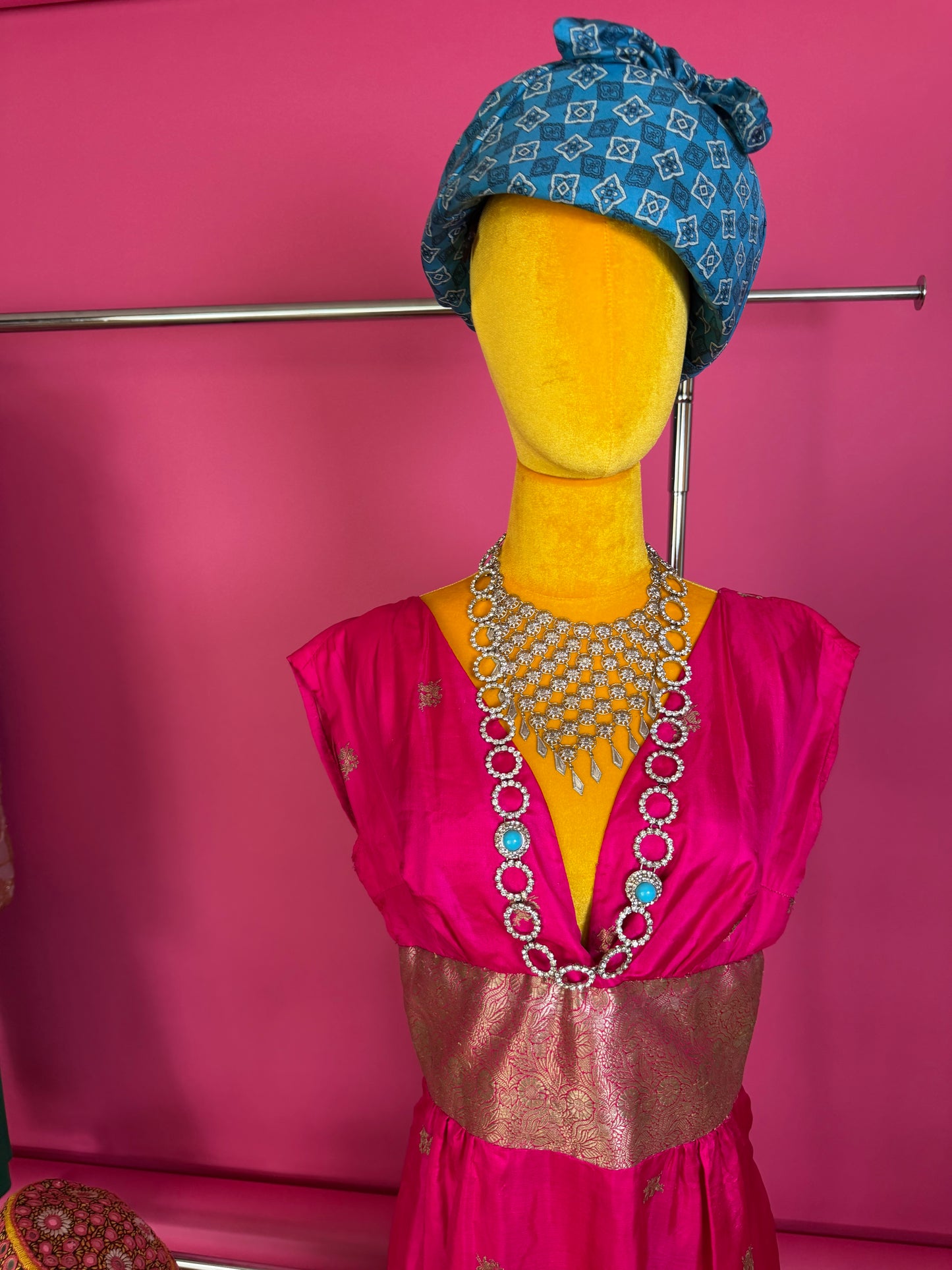 Vintage 60s Silk Fuchsia Pink & Gold Gown S-M