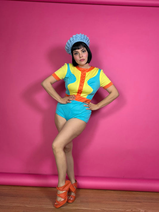 Vintage Mod 60s Colorblock Hostess Skirt Set Fits XS-SM