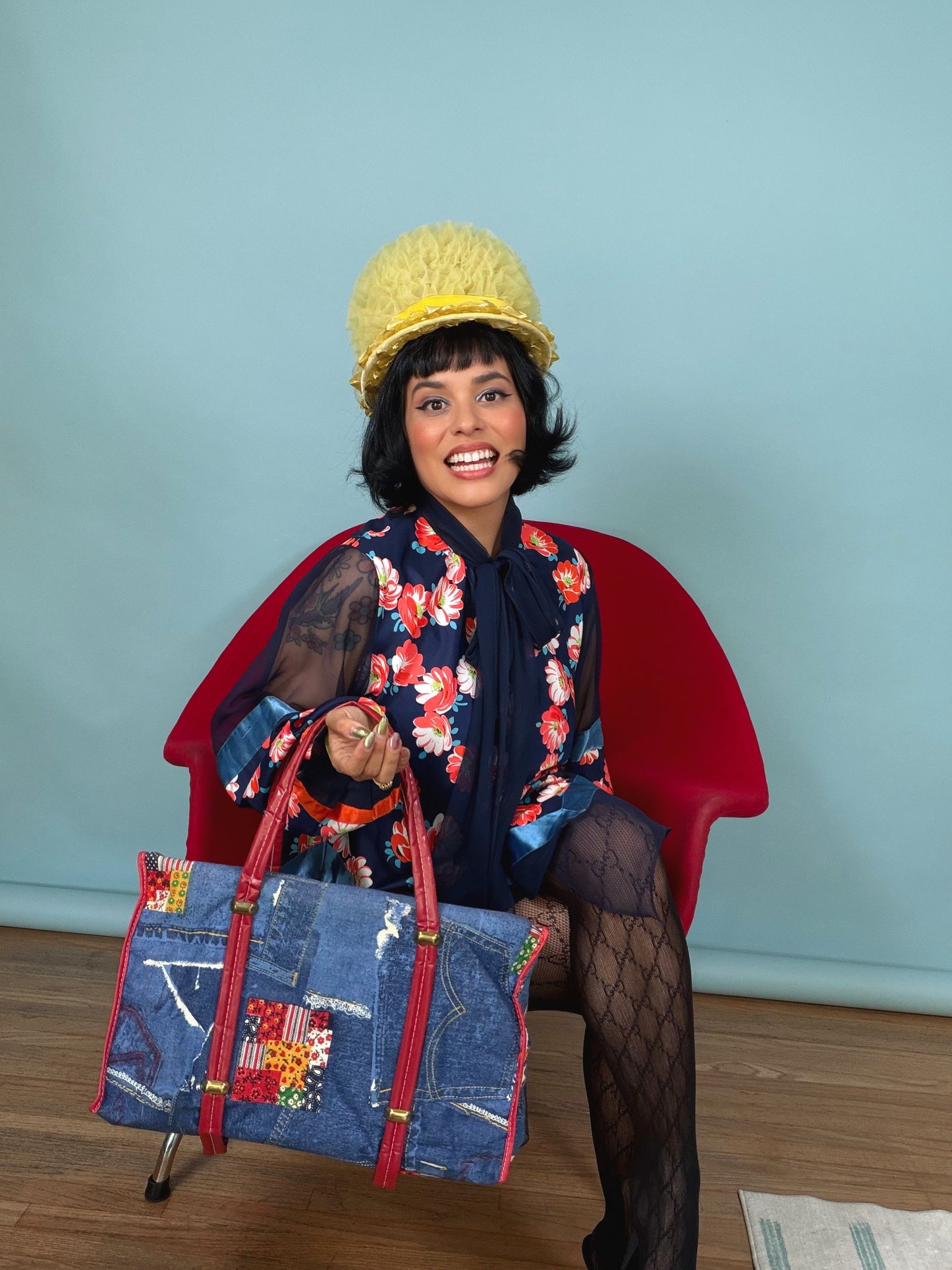 Vintage 1960s / 1970s  Novelty Denim Patchwork Weekender Bag