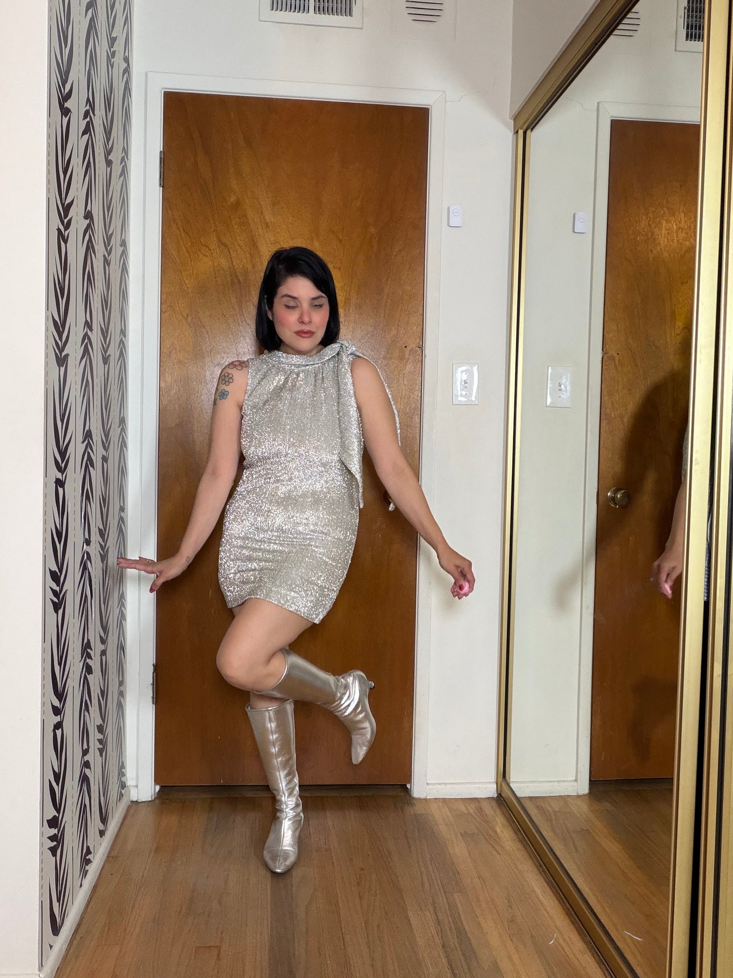 60s Silver Metallic Go Go Dress by Fashion Creations ALGO Fits XS-SM