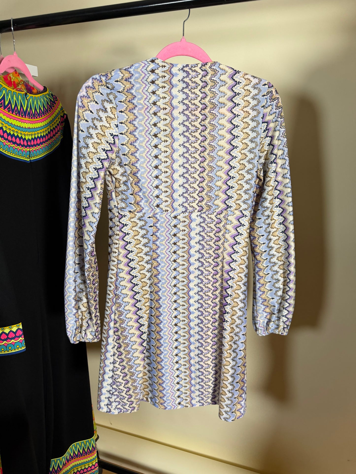 Vintage 60s “Missoni” Style Zig Zag Print Lace up Dress Fits XS-SM