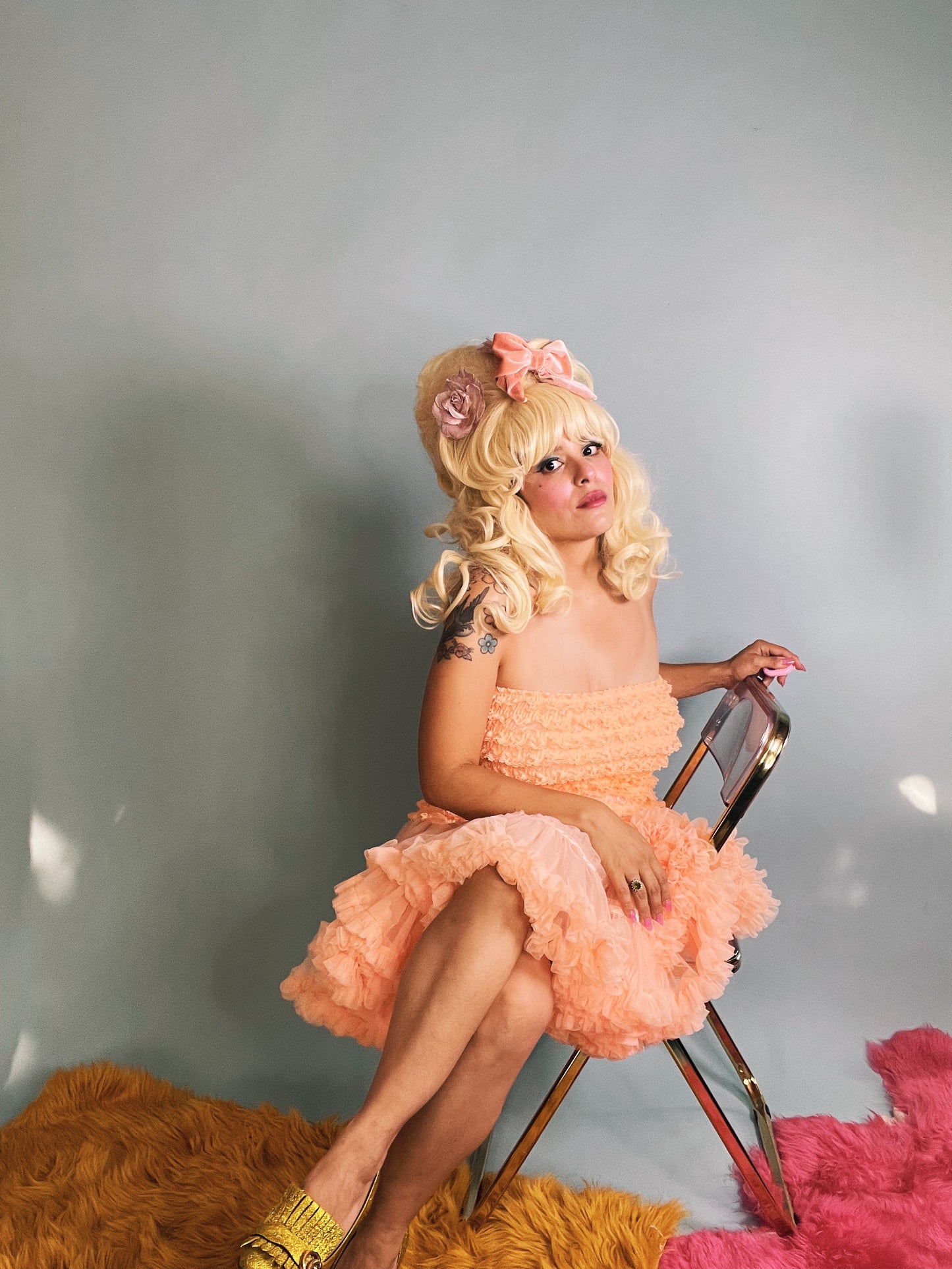 Vintage 80s Electric Peach Tutu Dress Fits Multiple Sizes