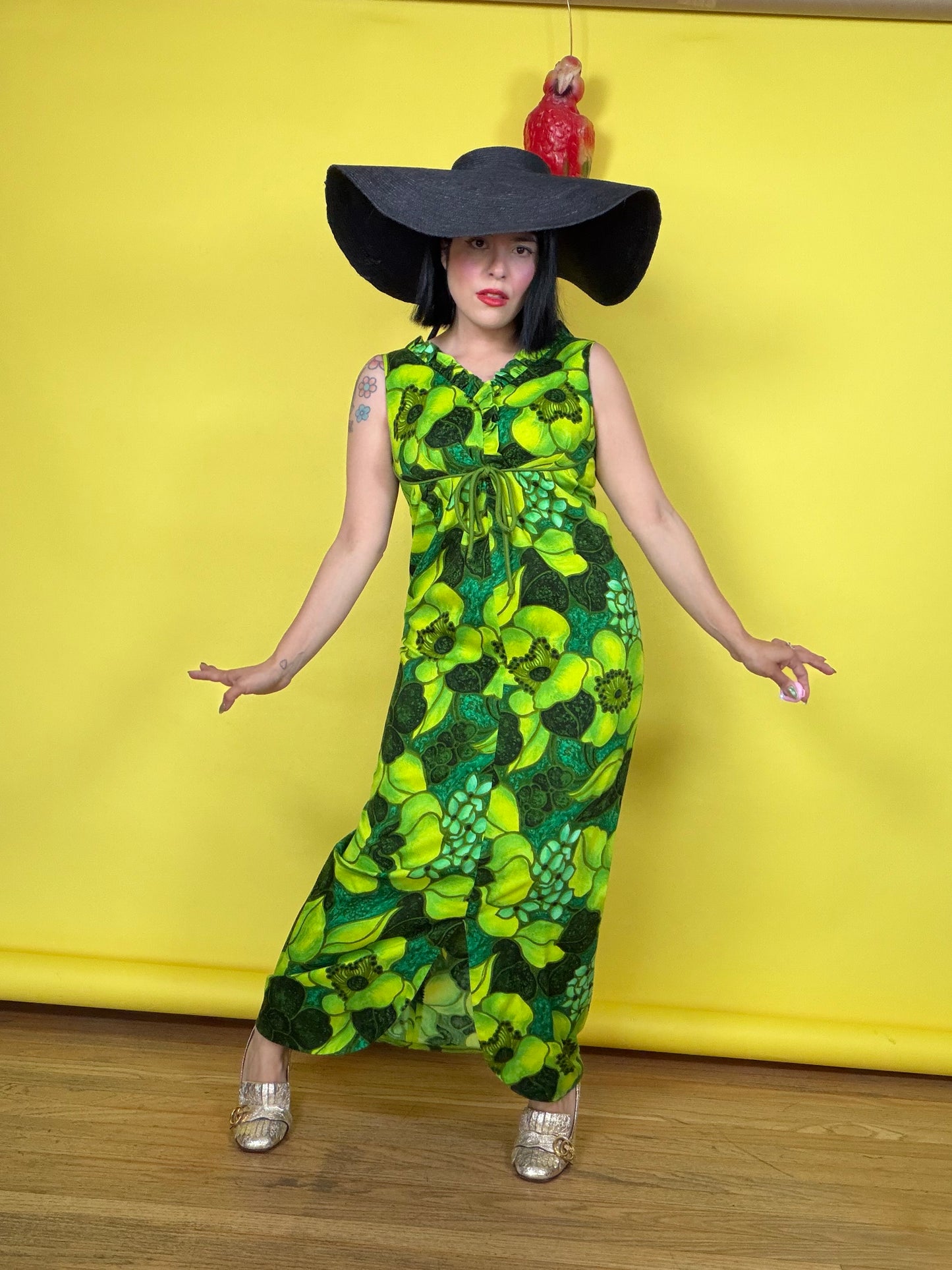 Vintage 60s Greens Hawaiian Maxi Lauhala styled & made in Hawaii Fits XS-SM