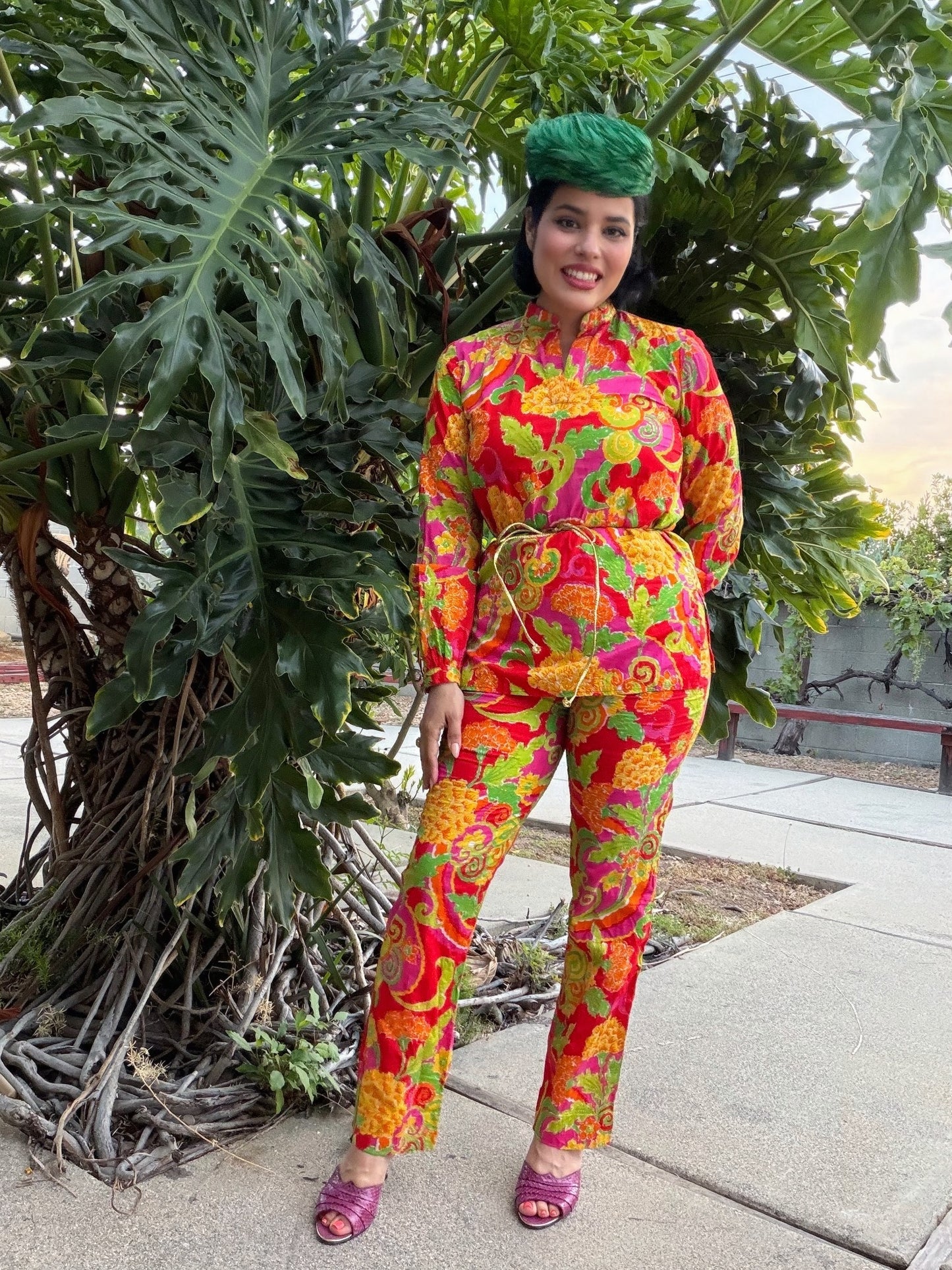 Vintage 60s Stanley Sherman Tropical Psychedelic 4 Piece Pant Set Fits XS-M