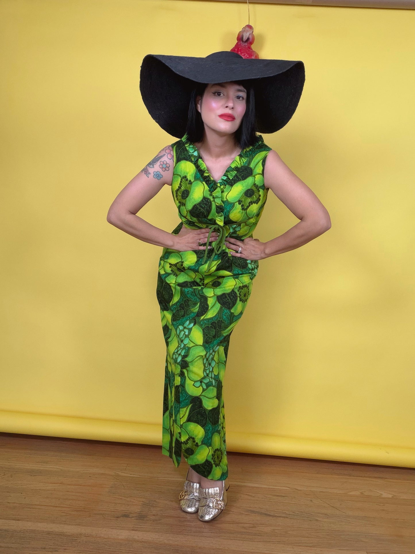 Vintage 60s Greens Hawaiian Maxi Lauhala styled & made in Hawaii Fits XS-SM