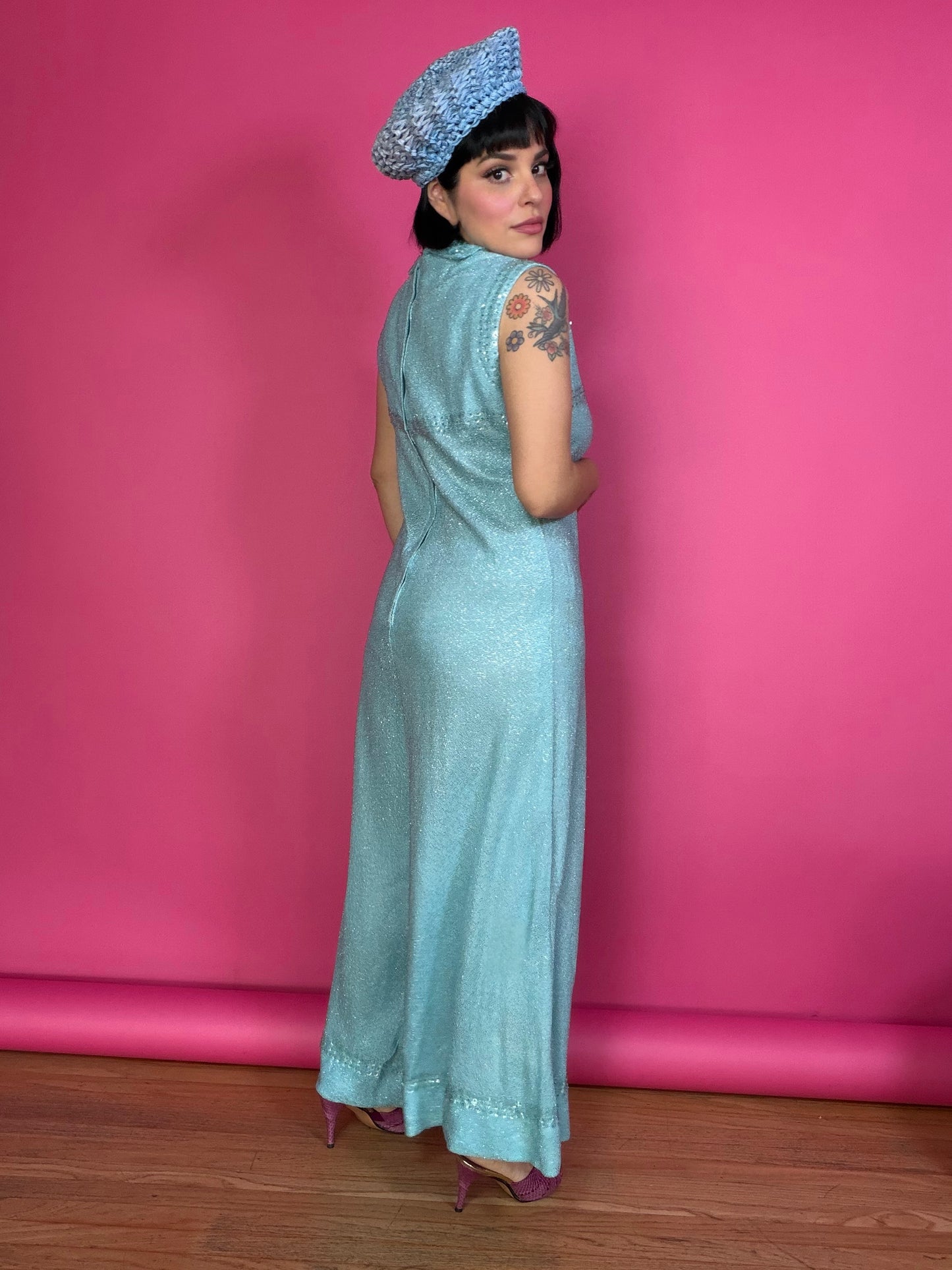 Vintage 60s Powder Blue Lurex Jumpsuit Fits S-M & Possible size L