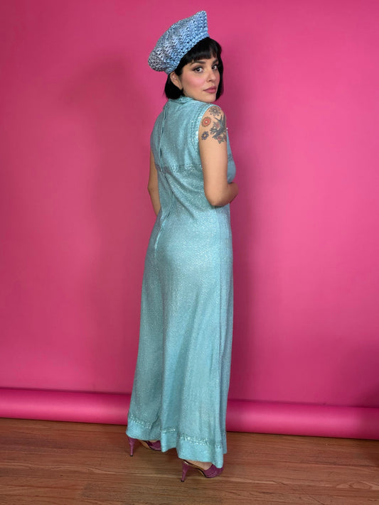 Vintage 60s Powder Blue Lurex Jumpsuit Fits S-M & Possible size L