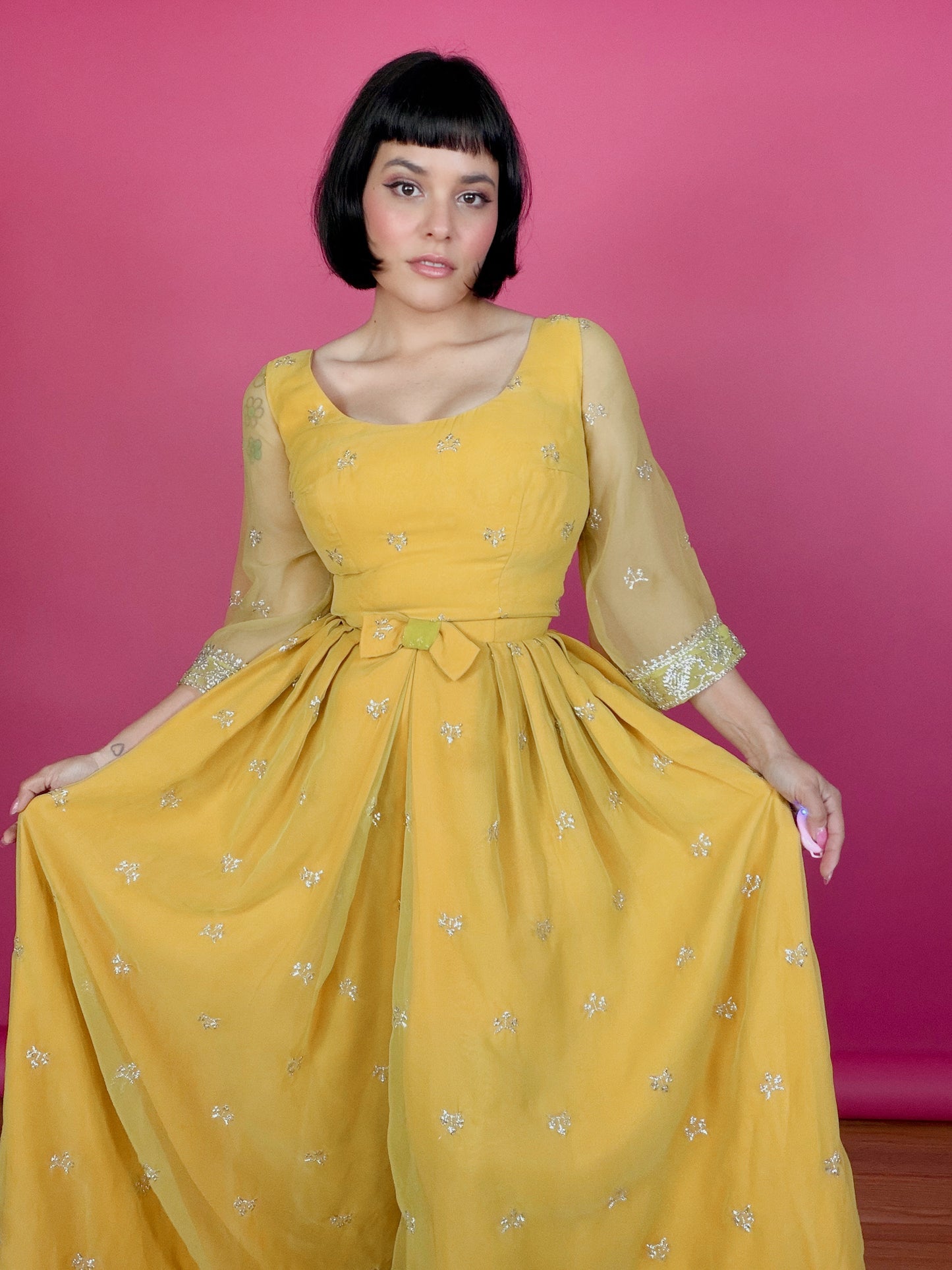 Vintage 60s Kukulus Originals Marigold Chiffon Jumpsuit Fits XS-SM