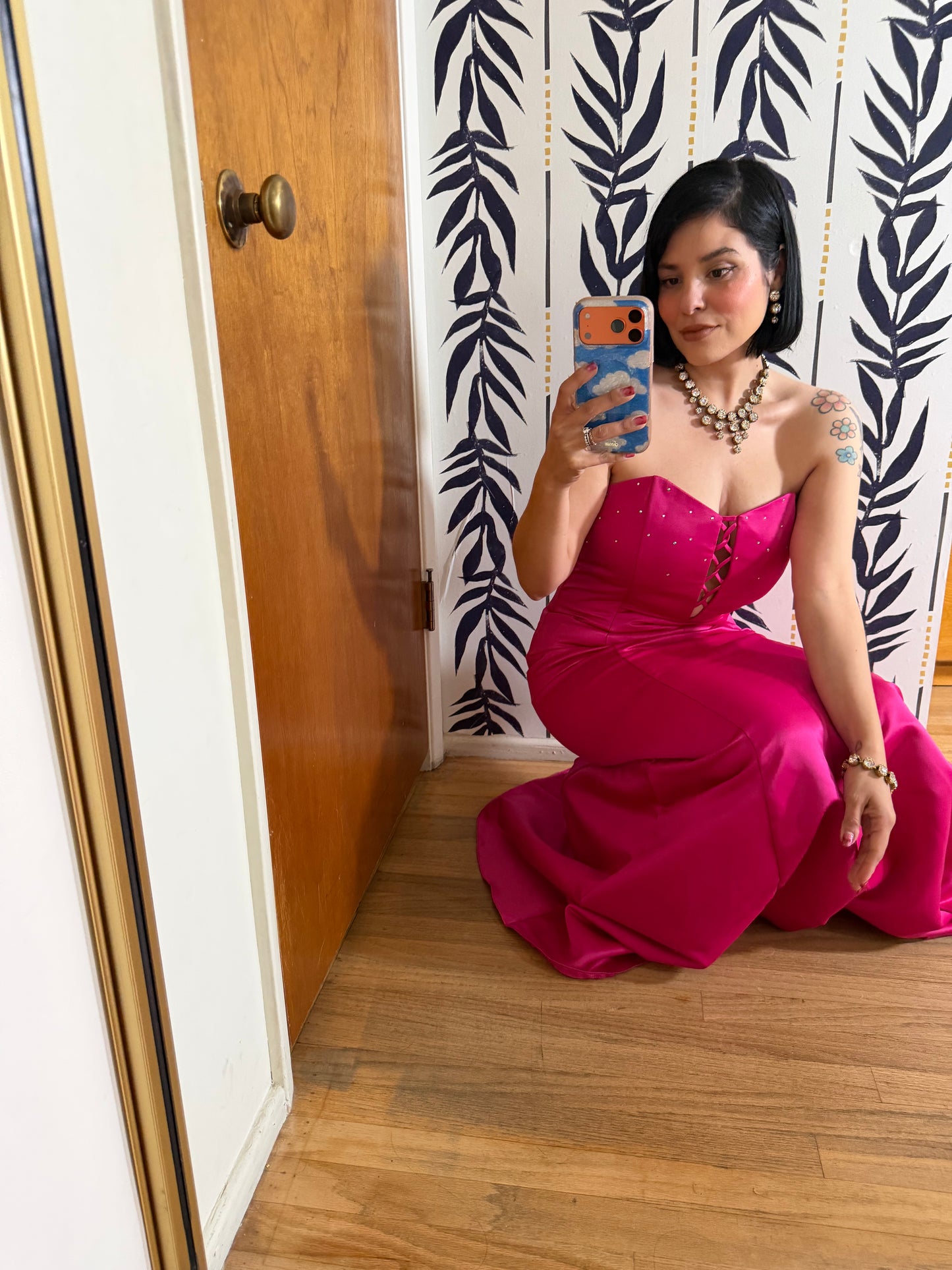 80 / 90s Vintage Jessica McClintock for Gunne Sax Hot Pink Gown S-M