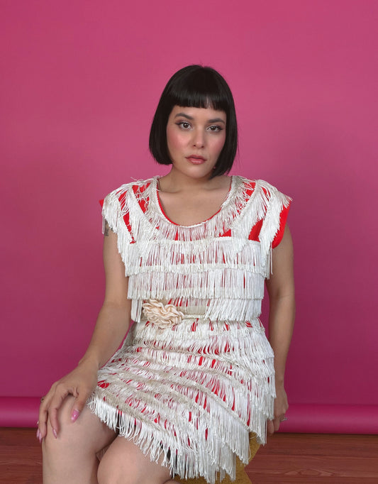 1960s Red Fringe Dress Fits XS-M & possible size L