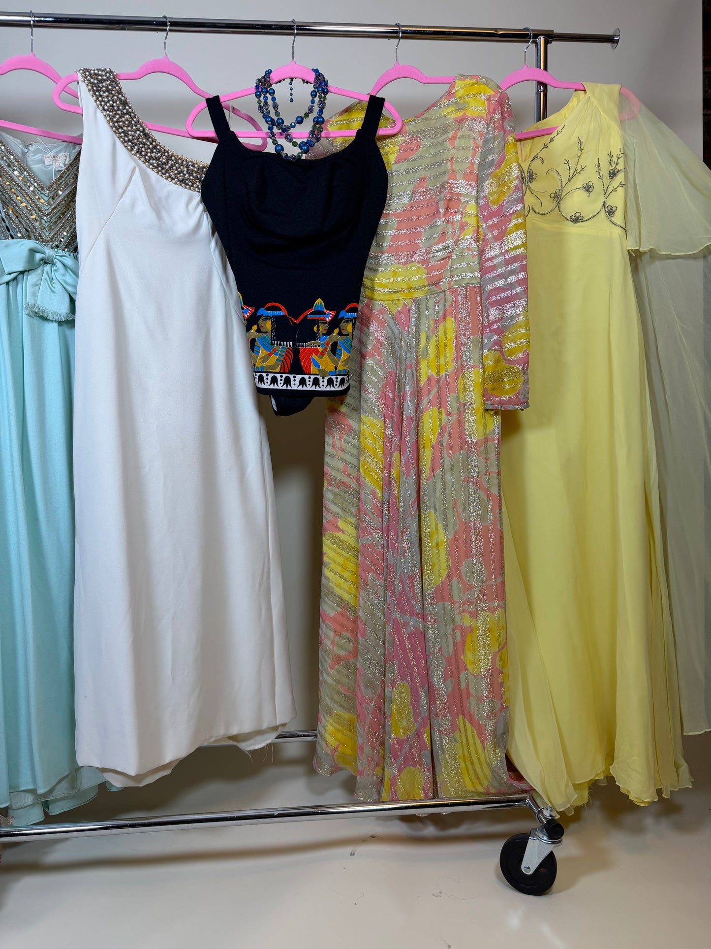 60s Vintage Ethereal Yellow Chiffon Cape Sleeve Gown Fits S-M