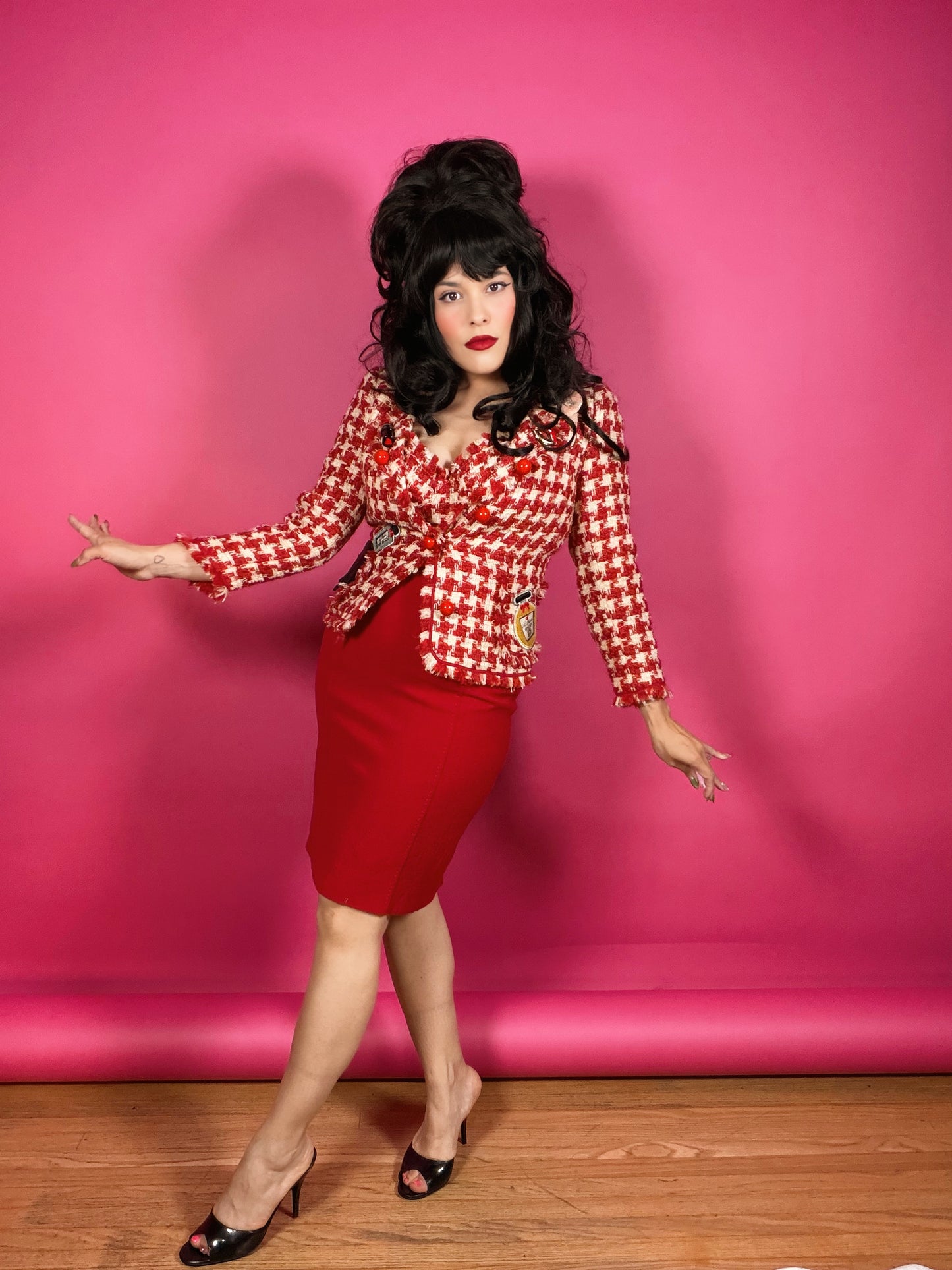 Vintage “Moschino Cheap & Chic” Made in Italy Houndstooth Novelty Makeup Suit Fits XS-SM Possible size M