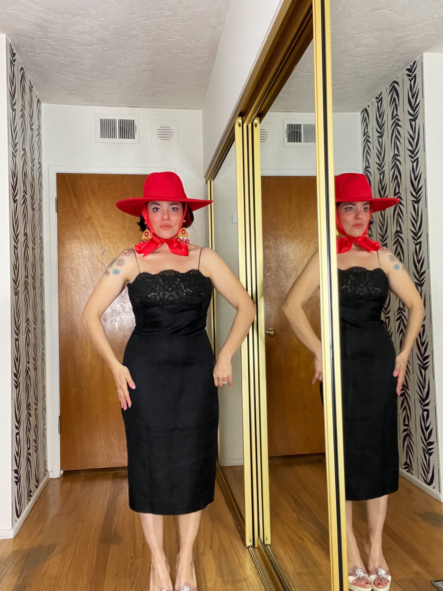 Vintage 50s / 60s Black Wiggle Dress Fits Sizes S-M
