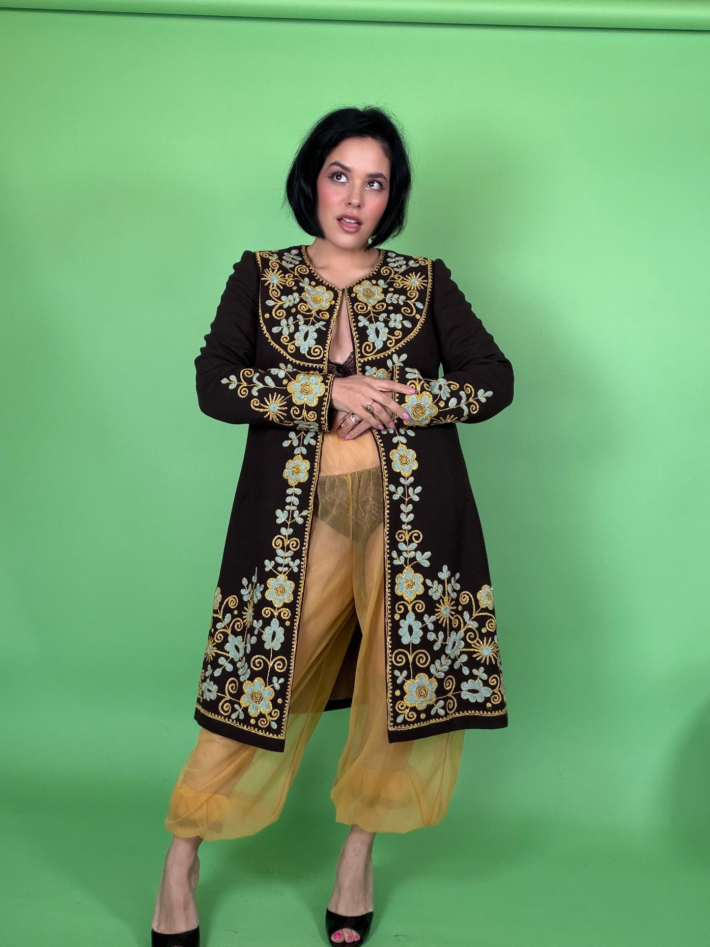 Vintage 60s Genie Mustard Sheer Chiffon Pant Set XS-M