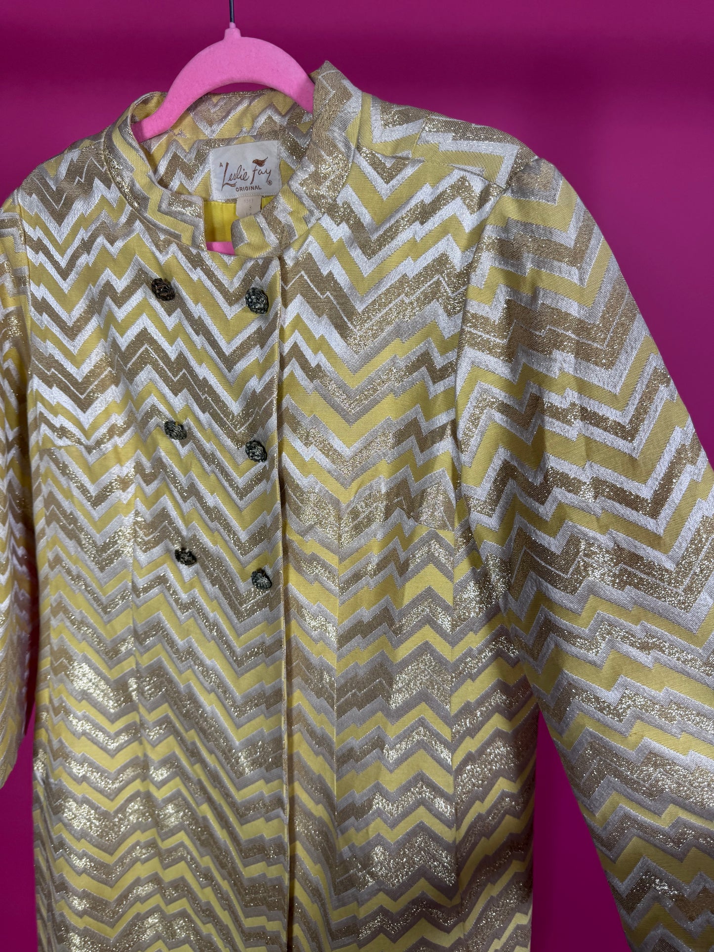 Vintage 60s Leslie Fay Original Chevron Metallic Mod Fits XS-M
