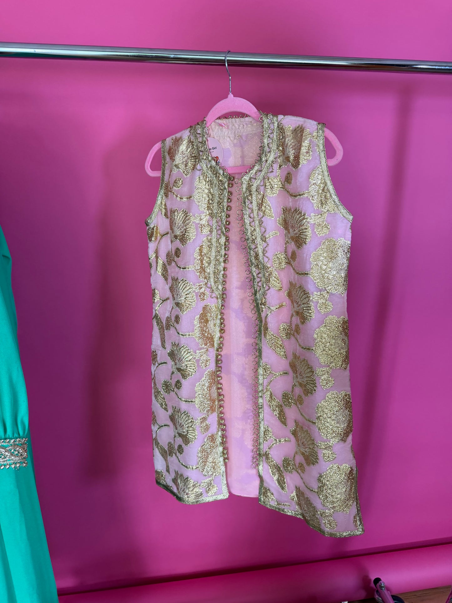 Vintage 60s Pink & Gold Tunic Vest Fits XS-M