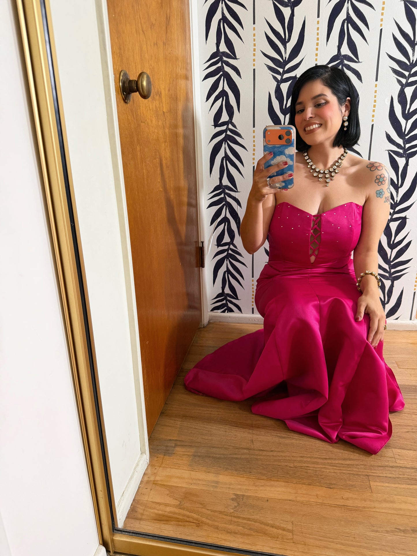 80 / 90s Vintage Jessica McClintock for Gunne Sax Hot Pink Gown S-M