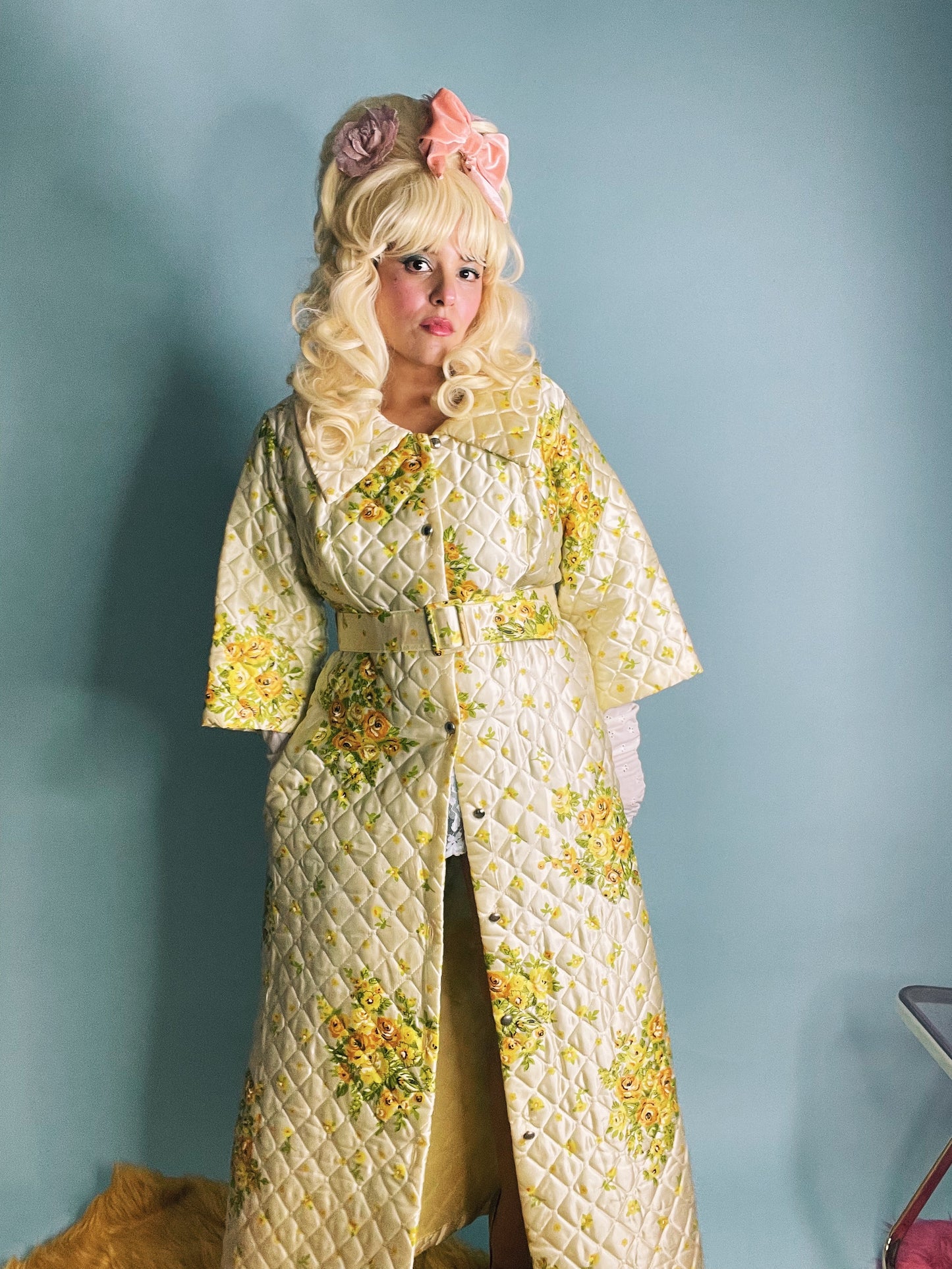 Vintage 60s Floral Quilted Duster Coat