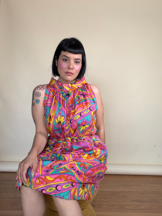 Vintage 60s Lord & Taylor Silk Psychedelic A-line Dress Fits XS-M And Possible Size L