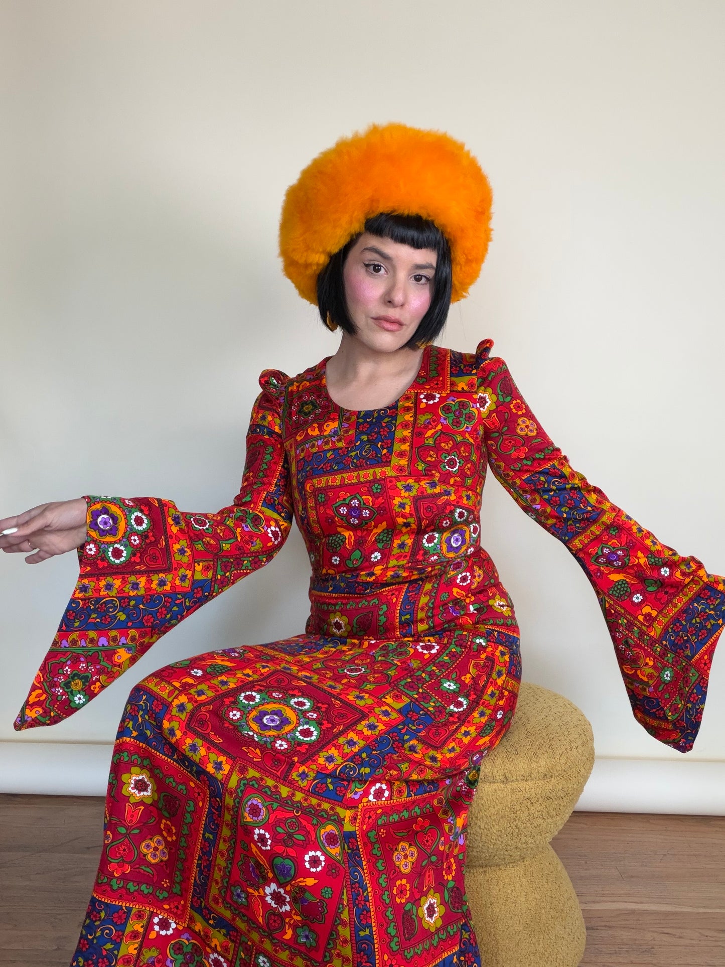 Vintage 60s Renaissance Wizard Sleeve Maxi Dress Fits XS-SM