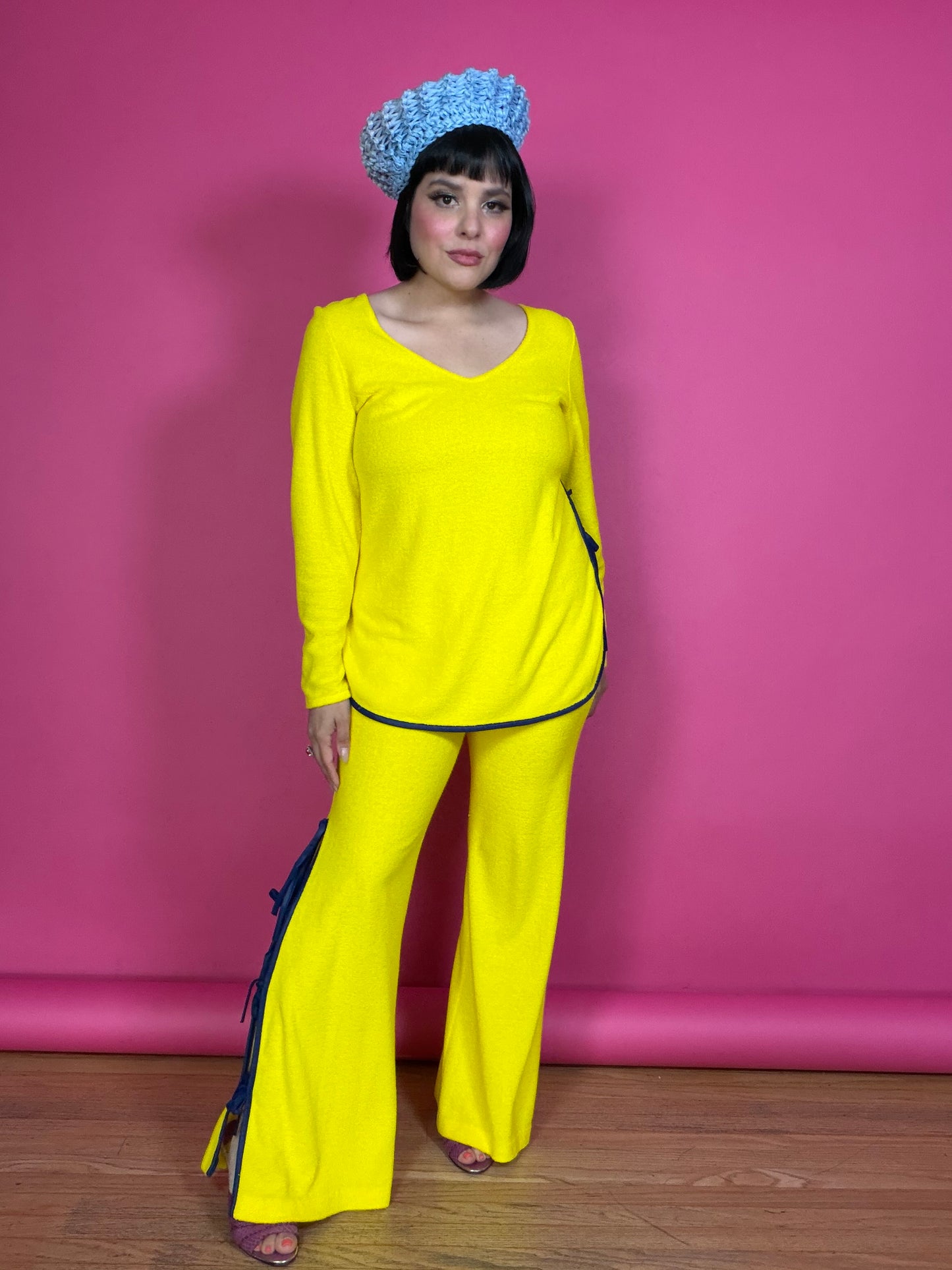 Vintage 60/70s Estevez Yellow Peekaboo Bell Pant Set Fits XS-M