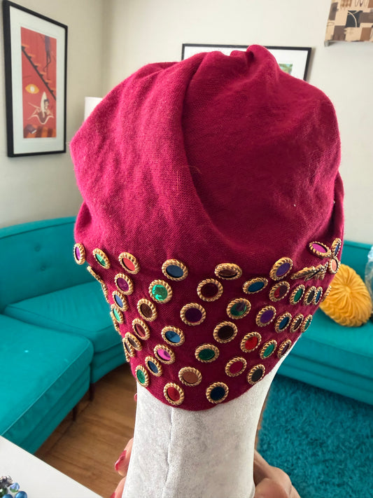 60s Vintage Maroon Rainbow Mirror Turban by Suzy Fits all sizes