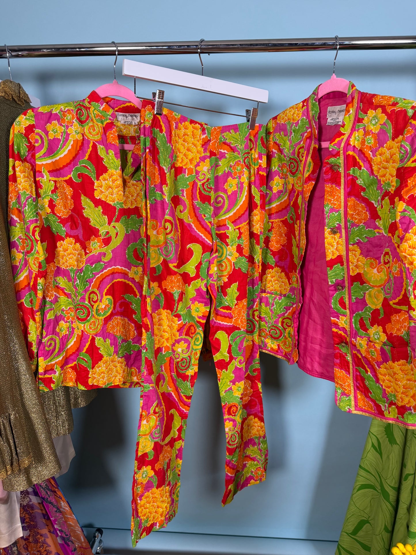 Vintage 60s Stanley Sherman Tropical Psychedelic 4 Piece Pant Set Fits XS-M