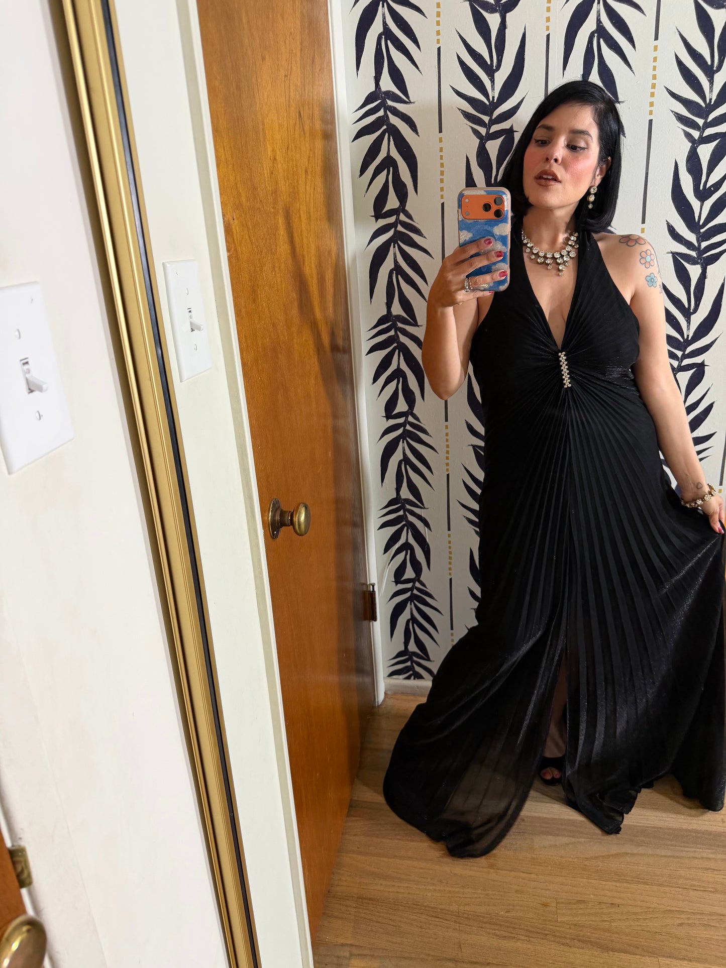 Late 70s / 80s Black Lurex Halter Gown (like William Travilla design) Fits S-L