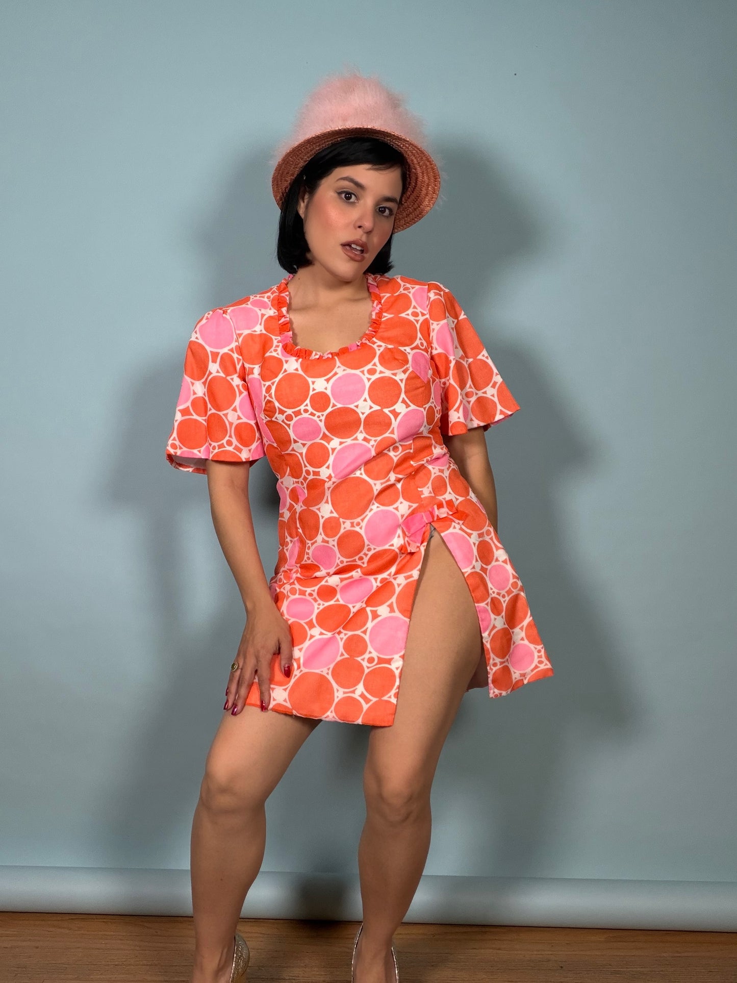 60s Bold Polkadot Mini Dress Sassy by Gregg Draddy Fits XS-SM