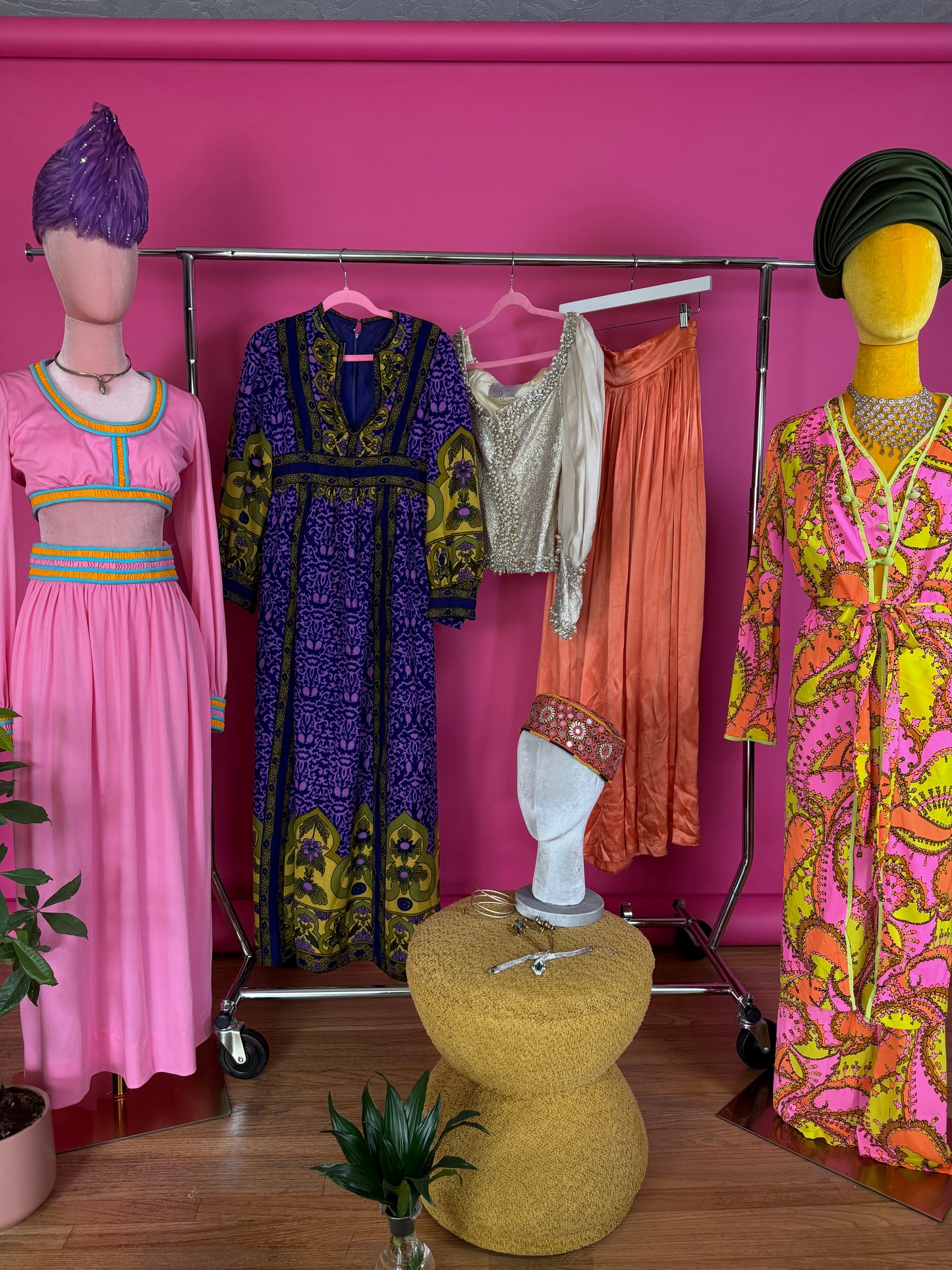 Vintage 60s RARE Malcolm Starr Purple & Chartreuse Maxi Dress XS-SM