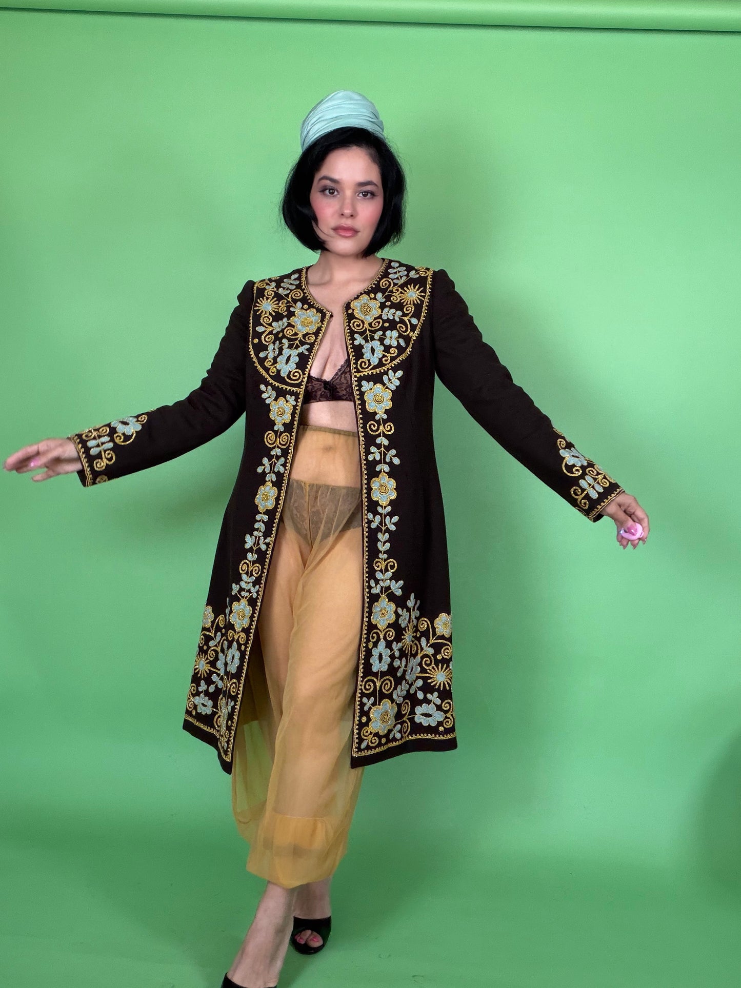 Vintage 40s Roman Embroidered Wool Coat Fits XS-M