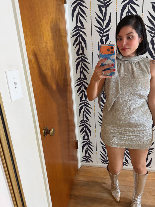 60s Silver Metallic Go Go Dress by Fashion Creations ALGO Fits XS-SM