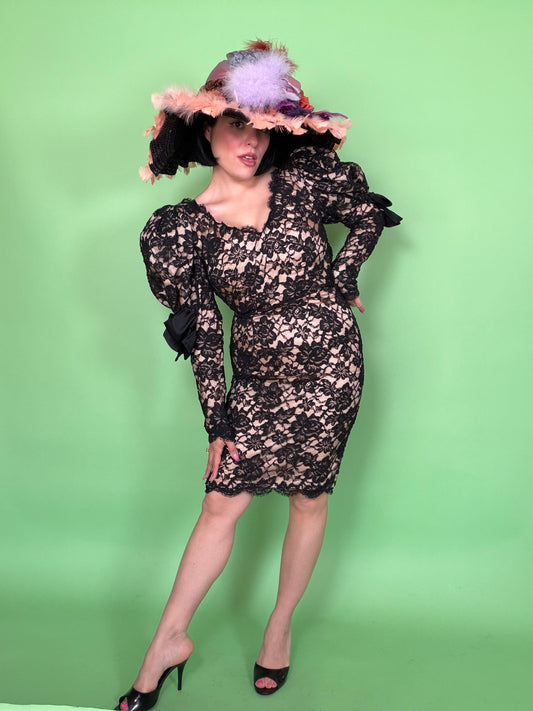 Vintage 80s /90s French Lace Dress by Isa Velle Allard Paris Fits XS-SM
