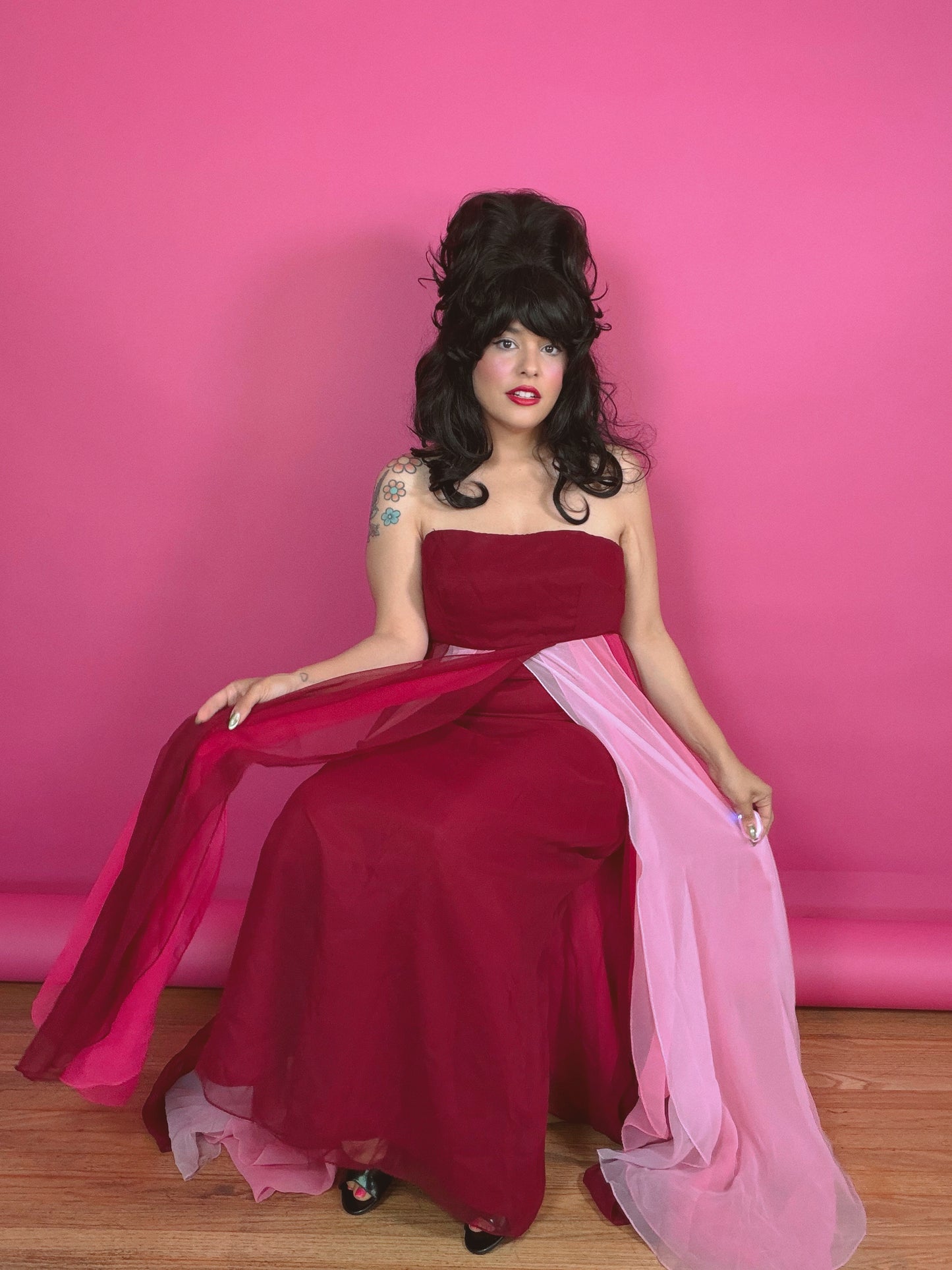 Vintage 1960s Miss Elliette California Silk Chiffon Strapless Gown Fits XS