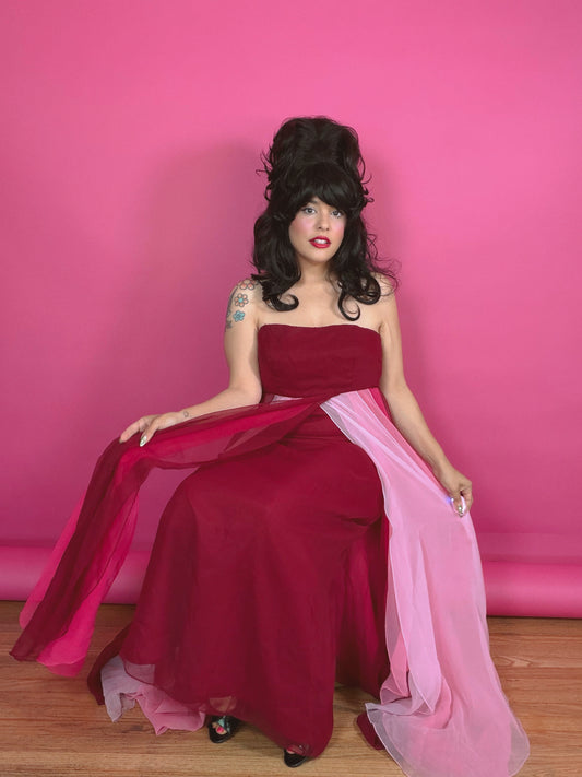 Vintage 1960s Miss Elliette California Silk Chiffon Strapless Gown Fits XS