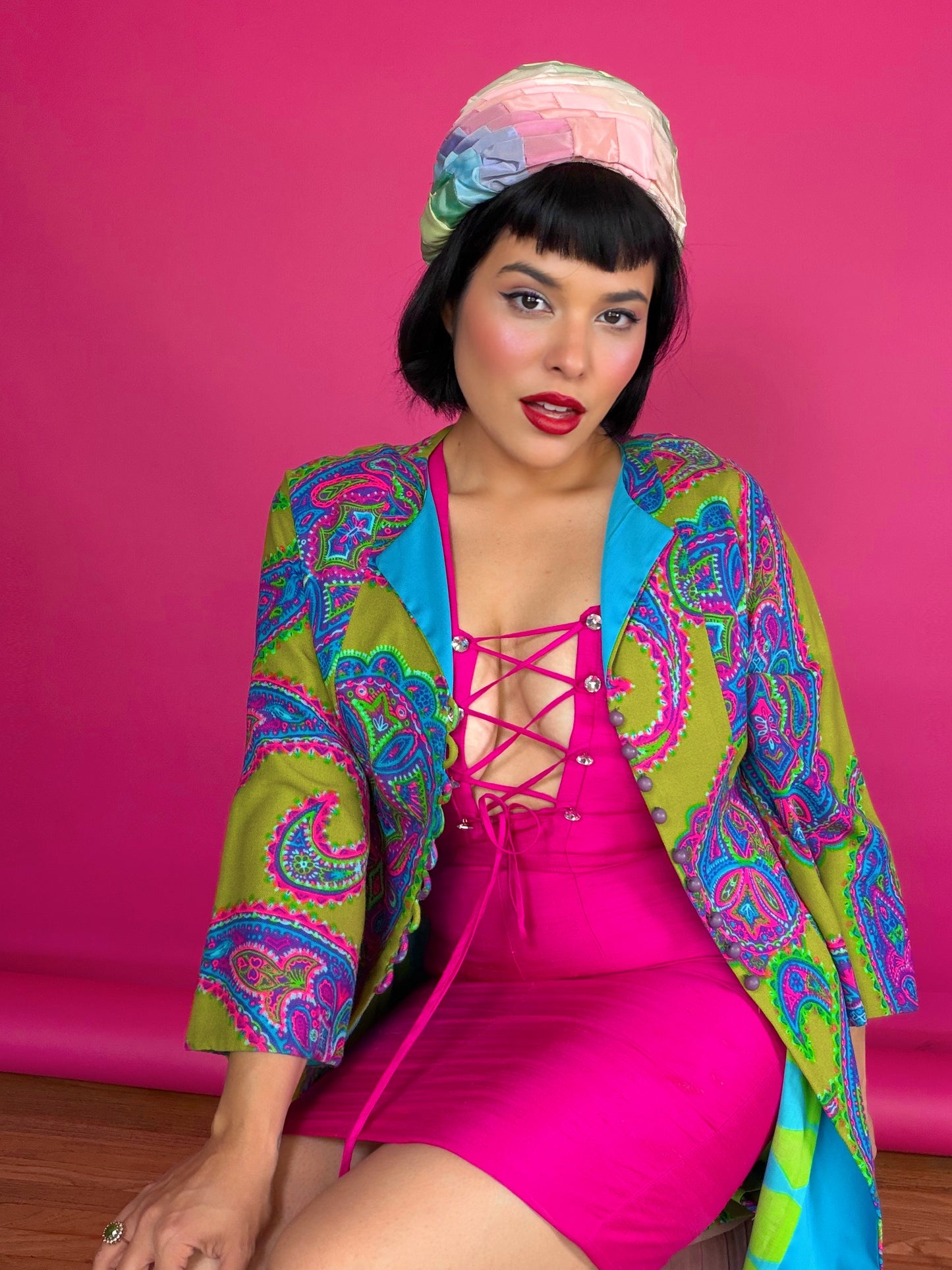 Vintage 90s Tadashi Raw Silk Hot Pink Cocktail Dress Fit’s XXS-XS