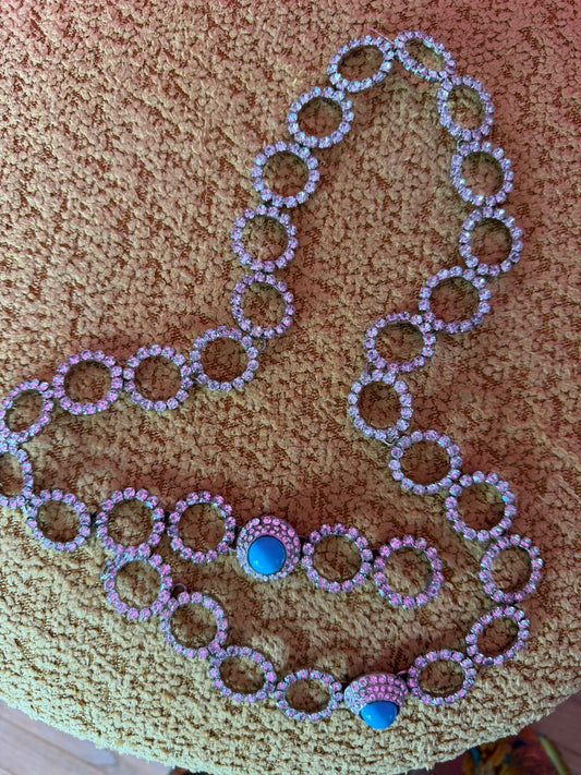 Vintage 60s Turquoise & Rhinestone Chain Belt/Necklace