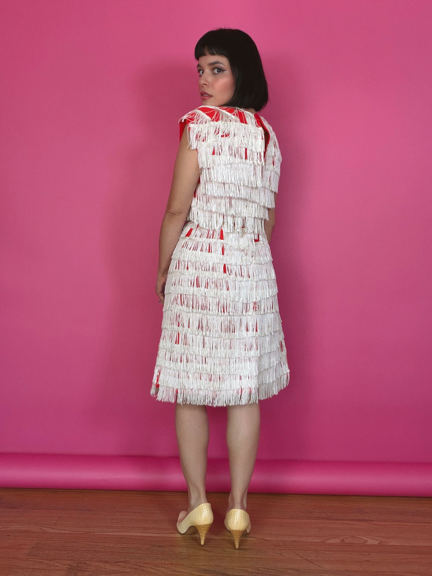 1960s Red Fringe Dress Fits XS-M & possible size L