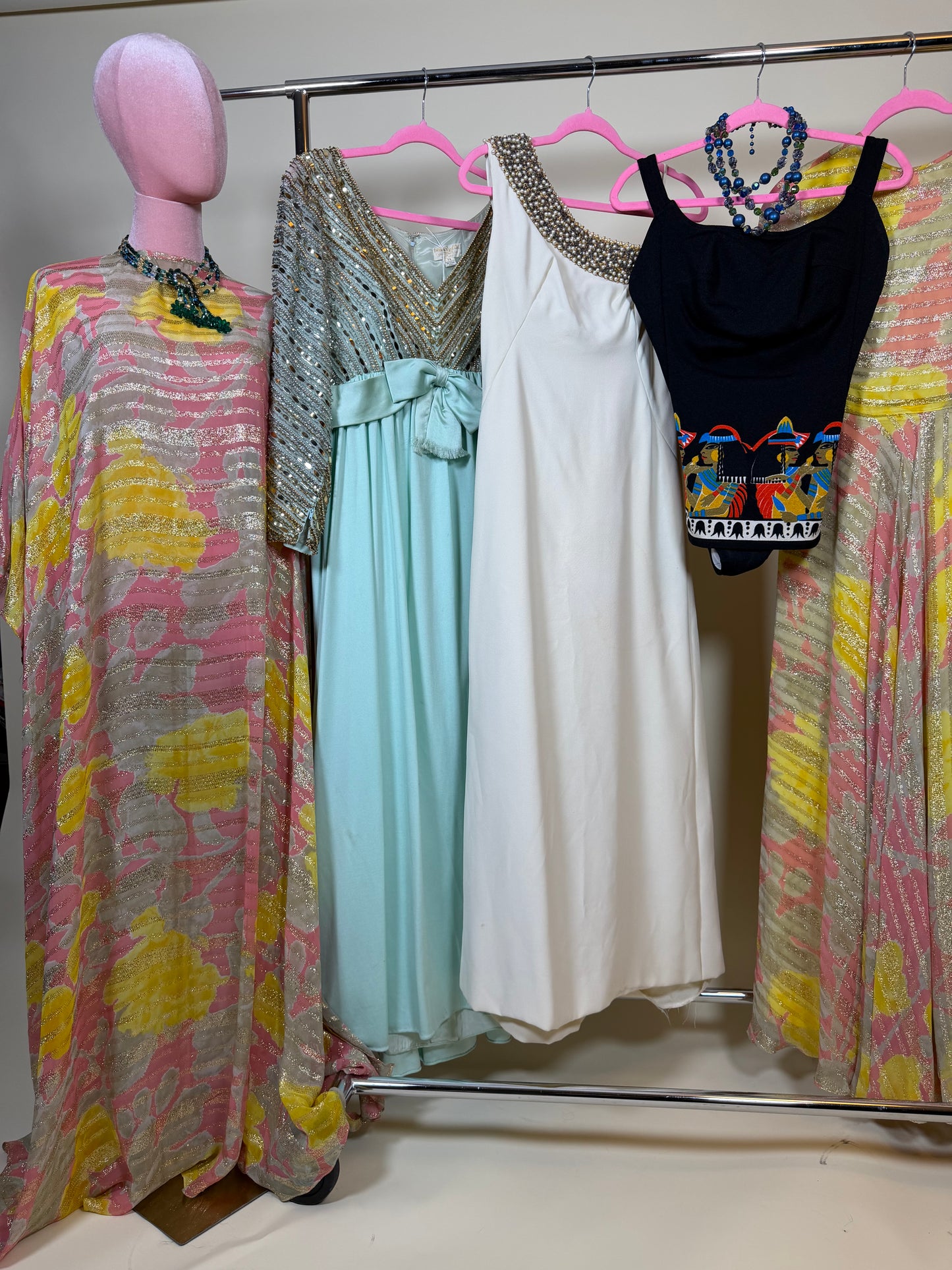 60s Vibes Victoria Royal Ltd. Embellished Chiffon Sea foam Green Gown S-M & possible size L