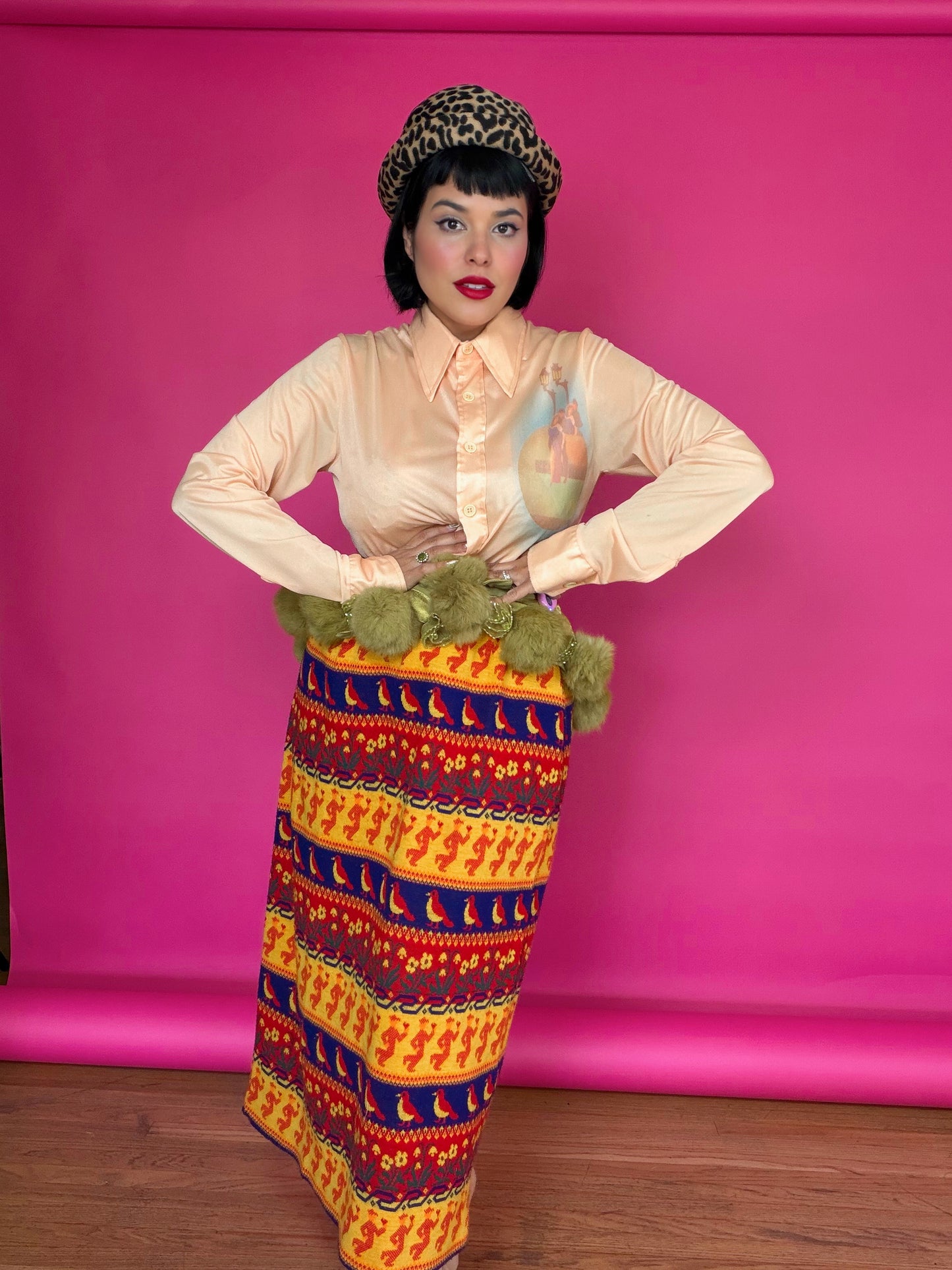 Vintage 1960s Love Bug Novelty Skirt & Vest Set Fits XS-M