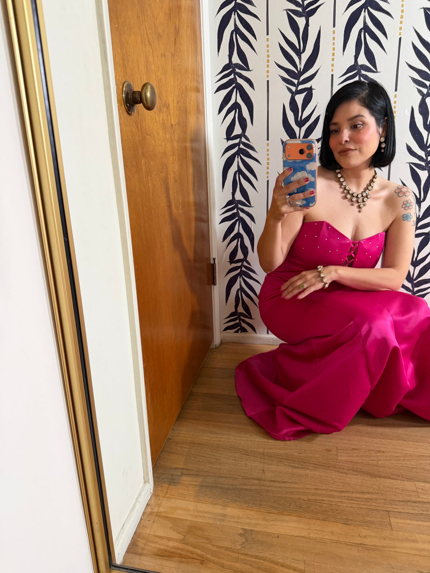 80 / 90s Vintage Jessica McClintock for Gunne Sax Hot Pink Gown S-M