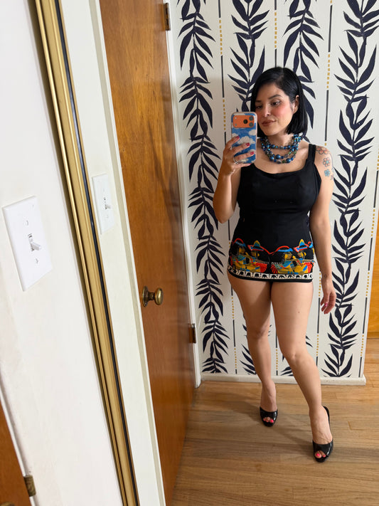 Vintage 50s / 60s Triumph Cleopatra Novelty Print Swimsuit Fits Sizes S-M