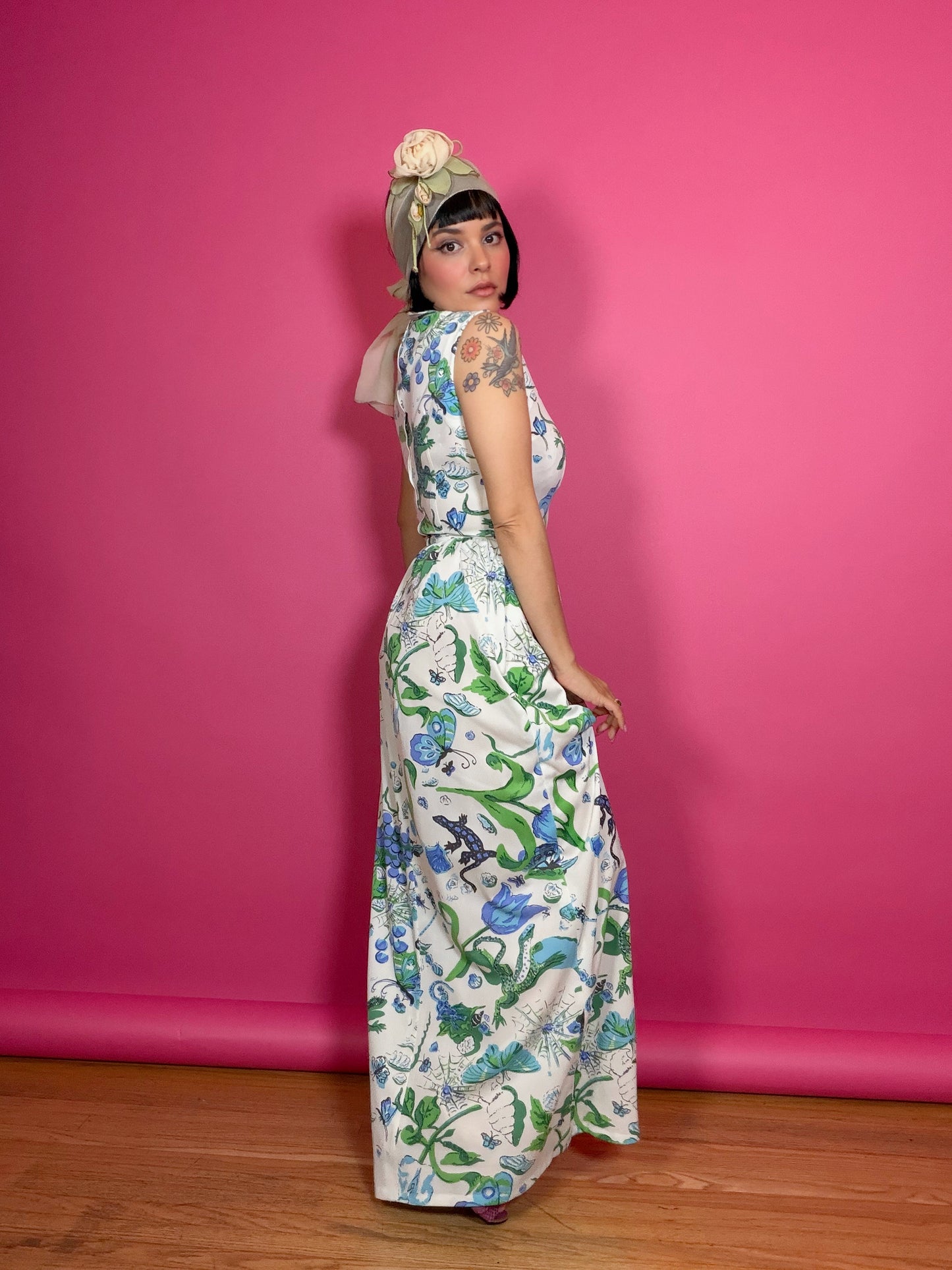Vintage 60s “Serbin of Florida” designed by Muriel Ryan novelty print maxi Fits XS-SM